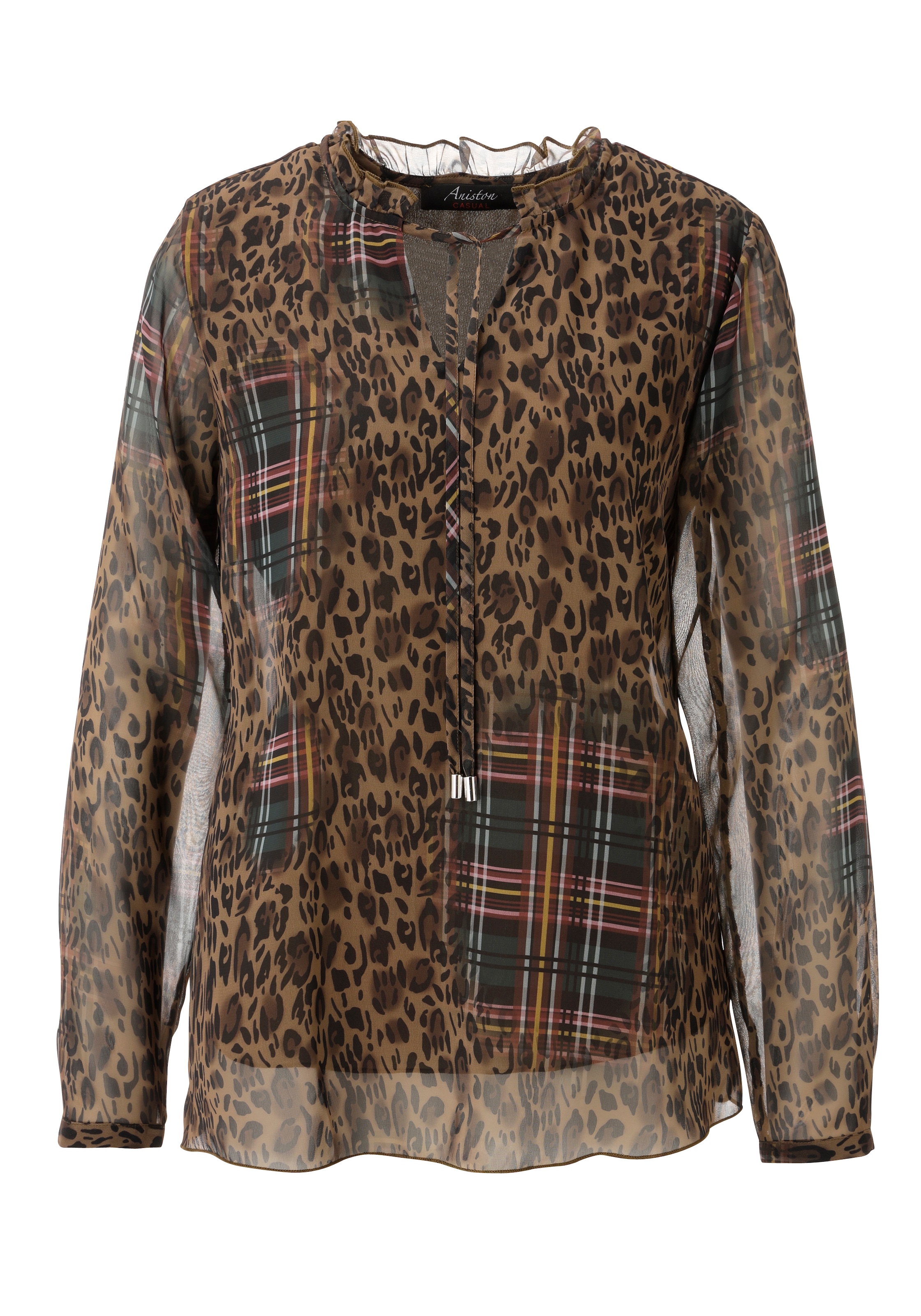 Aniston CASUAL Blouse à enfiler imprimé léopard avec carreaux colorés - NOUVELLE COLLECTION