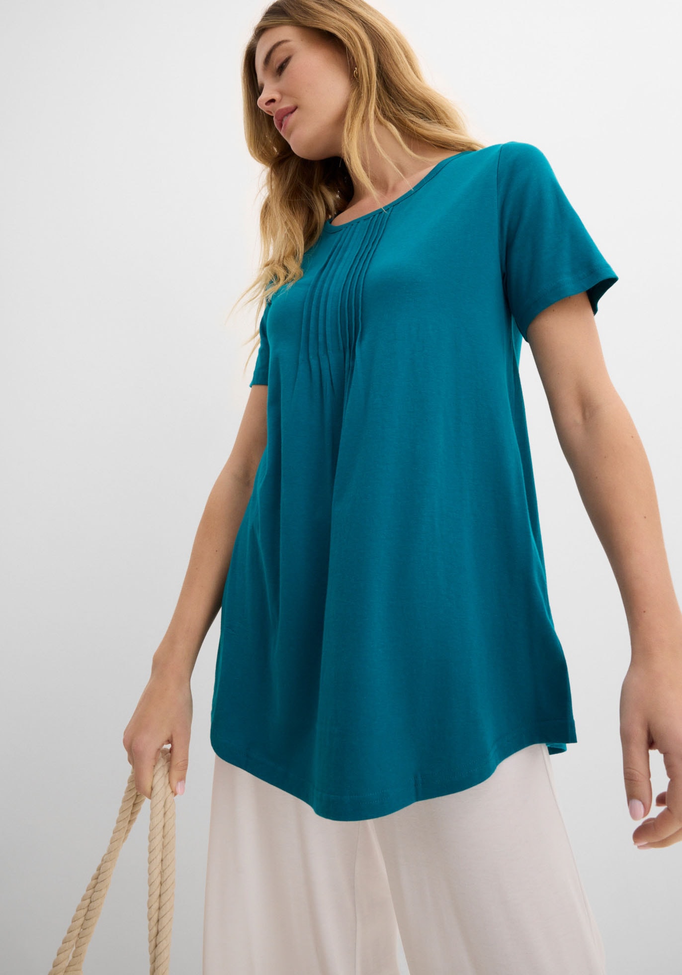 bonprix T-shirt »T-Shirt in A-Linien-Form, kurzarm« ligne A discrète, manches courtes, en coton et viscose