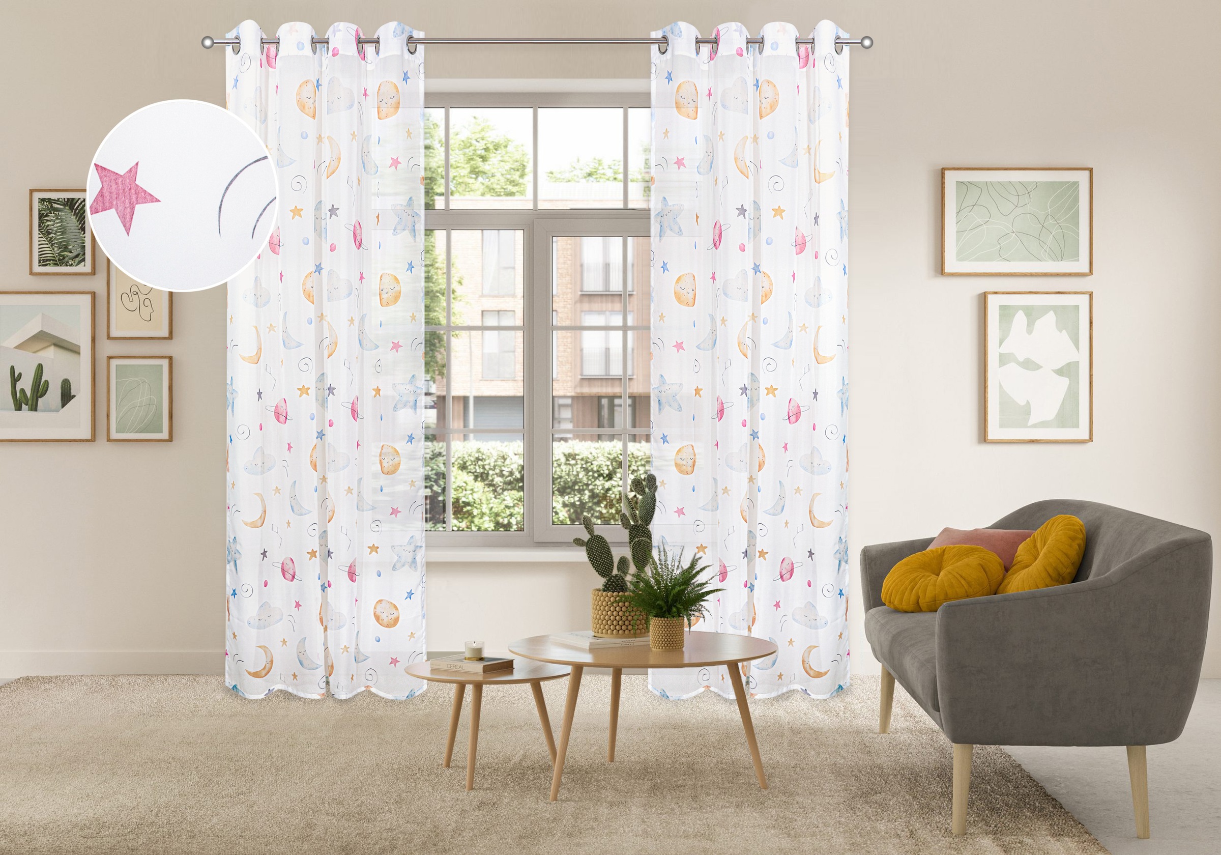 Image of GOODproduct Gardine "Morgann" Ösen 1 Stk. tlg. Ösen- Aufhängung, verspieltes Design, transparentes Material