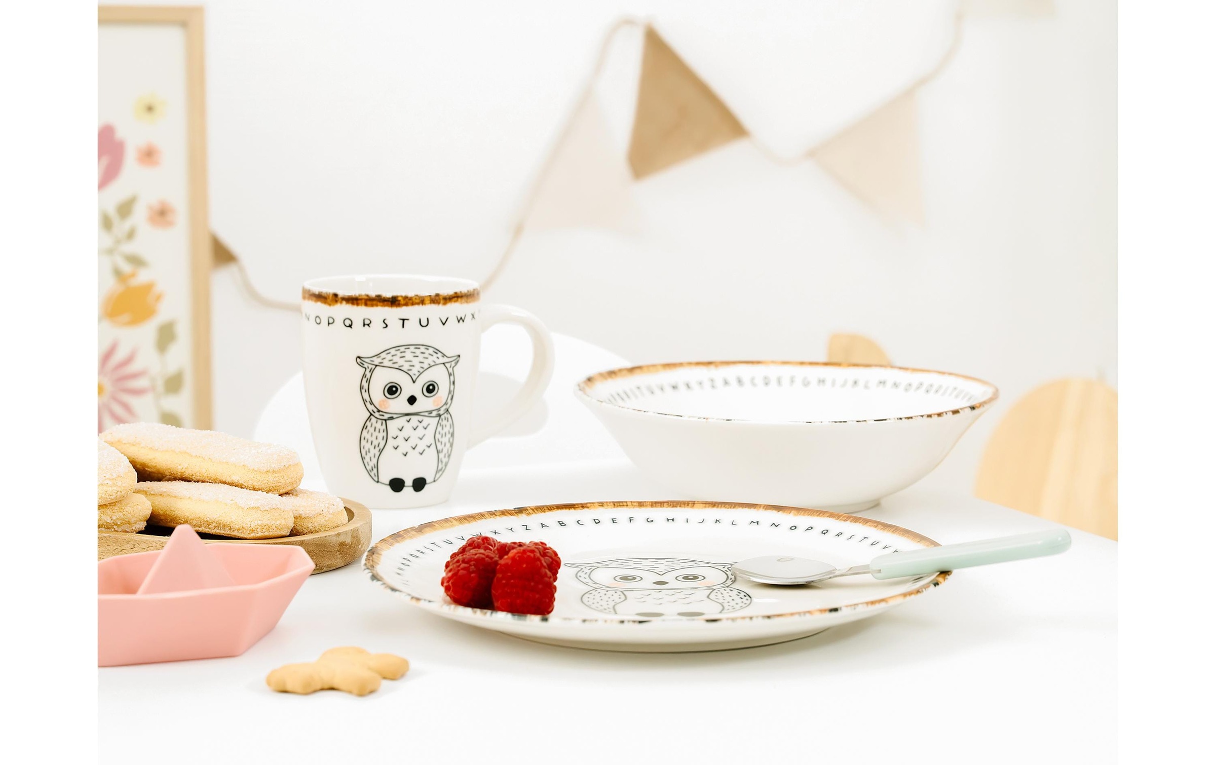 CreaTable Set de vaisselle pour enfants »Freunde des Waldes Eule Steinzeug, 3-tlg«