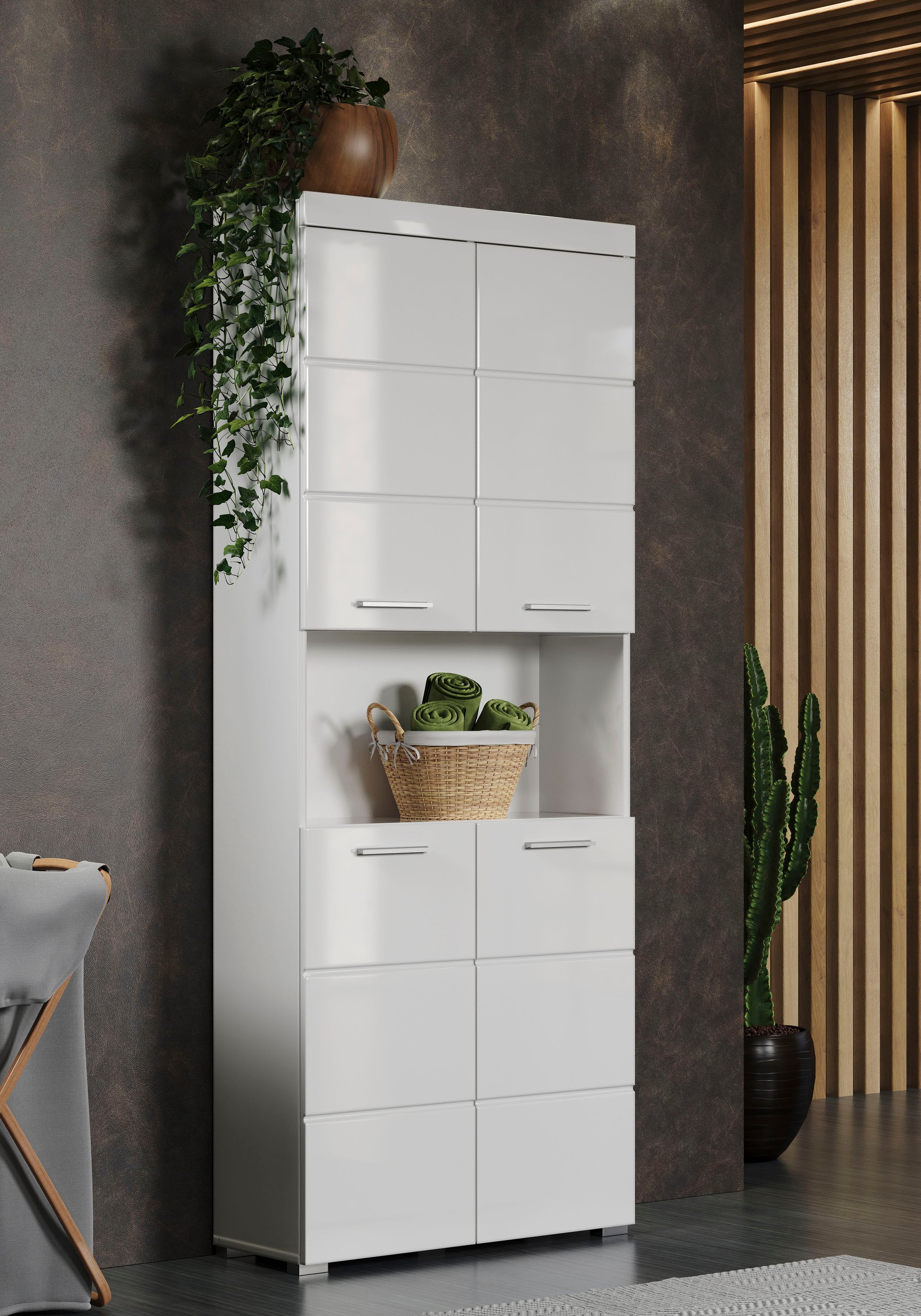 welltime Hochschrank »Avena«, Badschrank 4-türig mit o. Fach und 4 Einlegeböden - B/T/H 73/31/190 cm