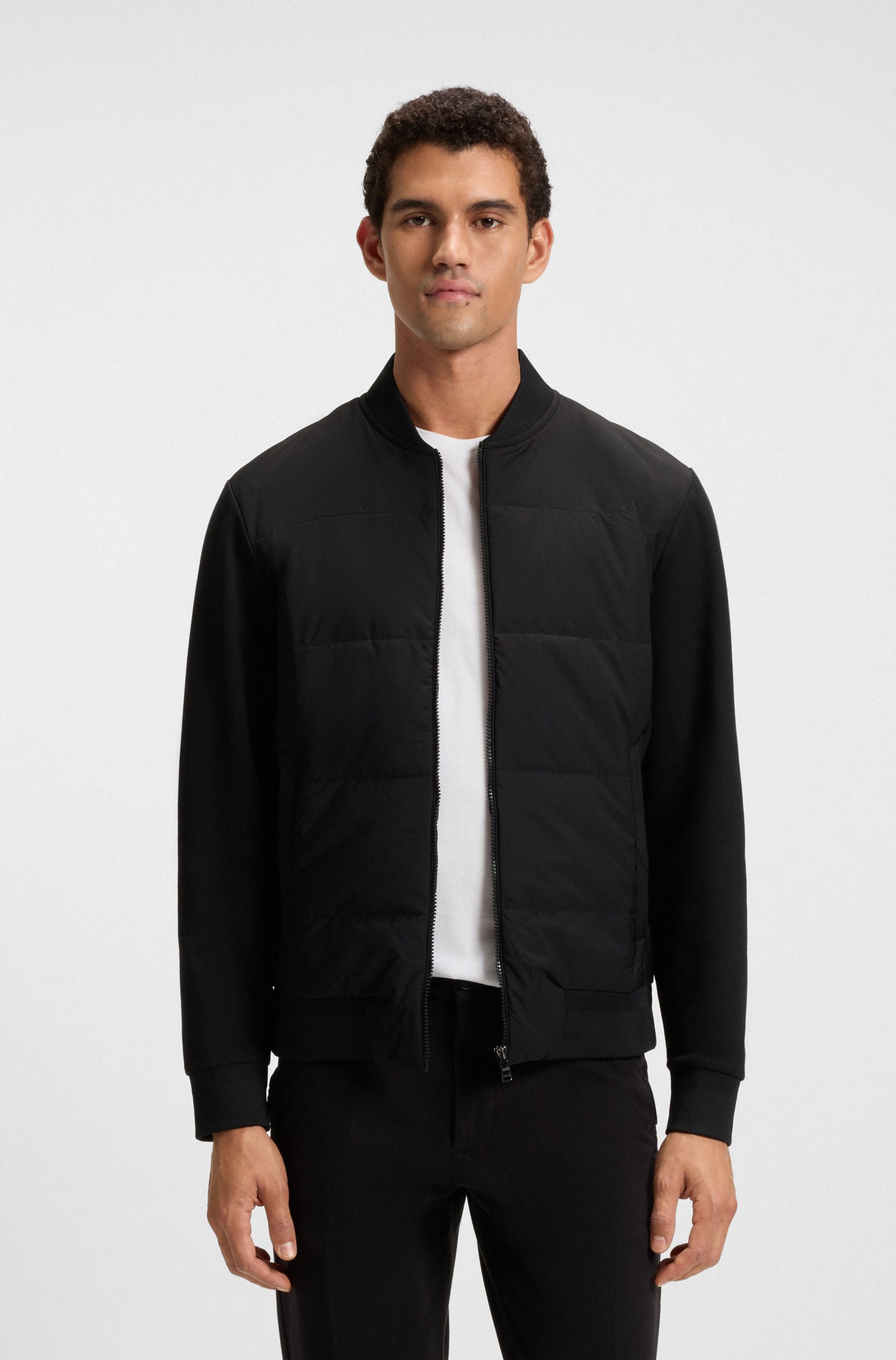 Image of BOSS Sweatjacke Stehkragen, wattierte Vorderseite, Regular Fit