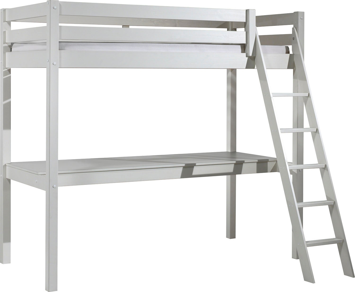 Vipack Hochbett »Pino, Kiefer massiv, sehr standfest, Made in Europe, mit Sessel« B/H/T ca. 209x190x215cm, mit grosser Schreibplatte und Leiter,  inkl. Rolllattenrost, Absturzschutz, 2 Breiten zur Auswahl