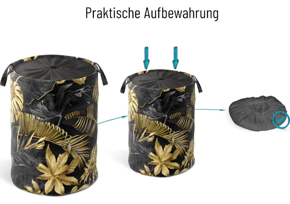 Sanilo Wäschekorb »Goldfarbenen Leaves«, kräftige Farben, samtweiche Oberfläche, mit Deckel
