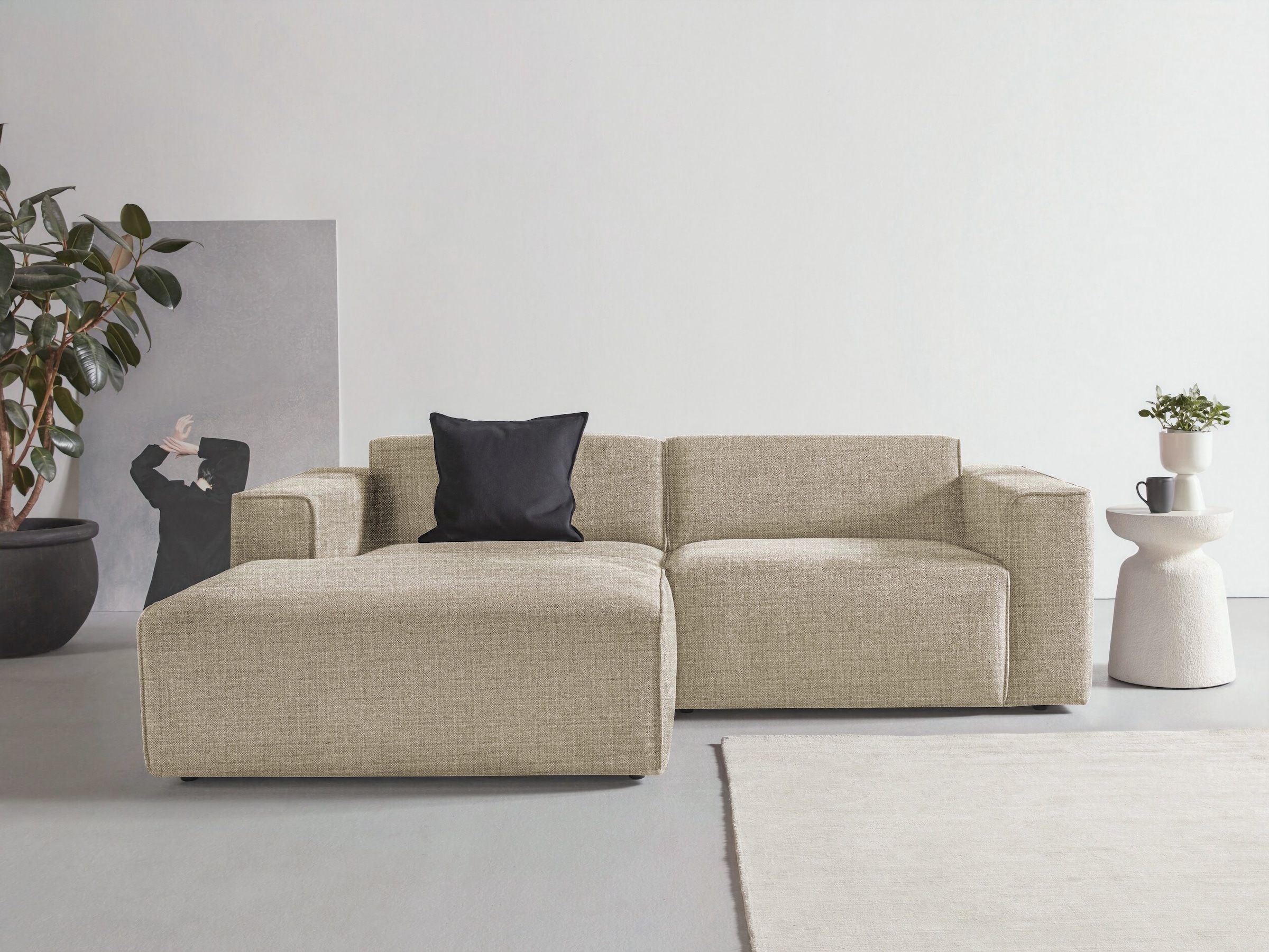 Home affaire Canapé d'angle »Noord mit Kedernaht, Breite 234 cm, L-Form« Cord, Struktur, Webstoff, mit Wellenunterfederung, Massivholzrahmen