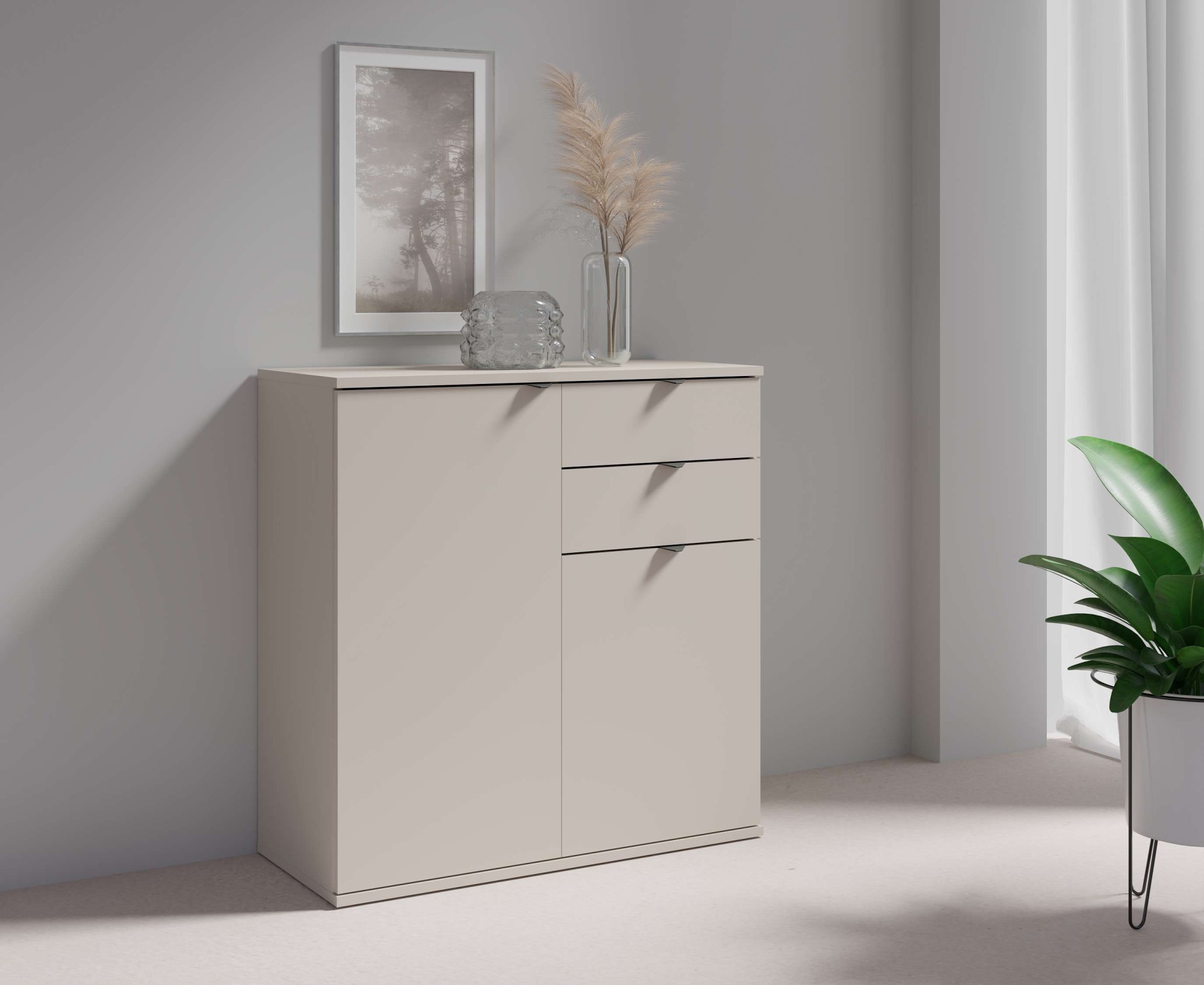 Image of Home affaire Kommode "THALIANA Sideboard mit 2 Türen und 2 Schubladen, Breite 80 cm" Schrank in 3 Farben erhältlich, schwarze Metallgriffe, viel Stauraum