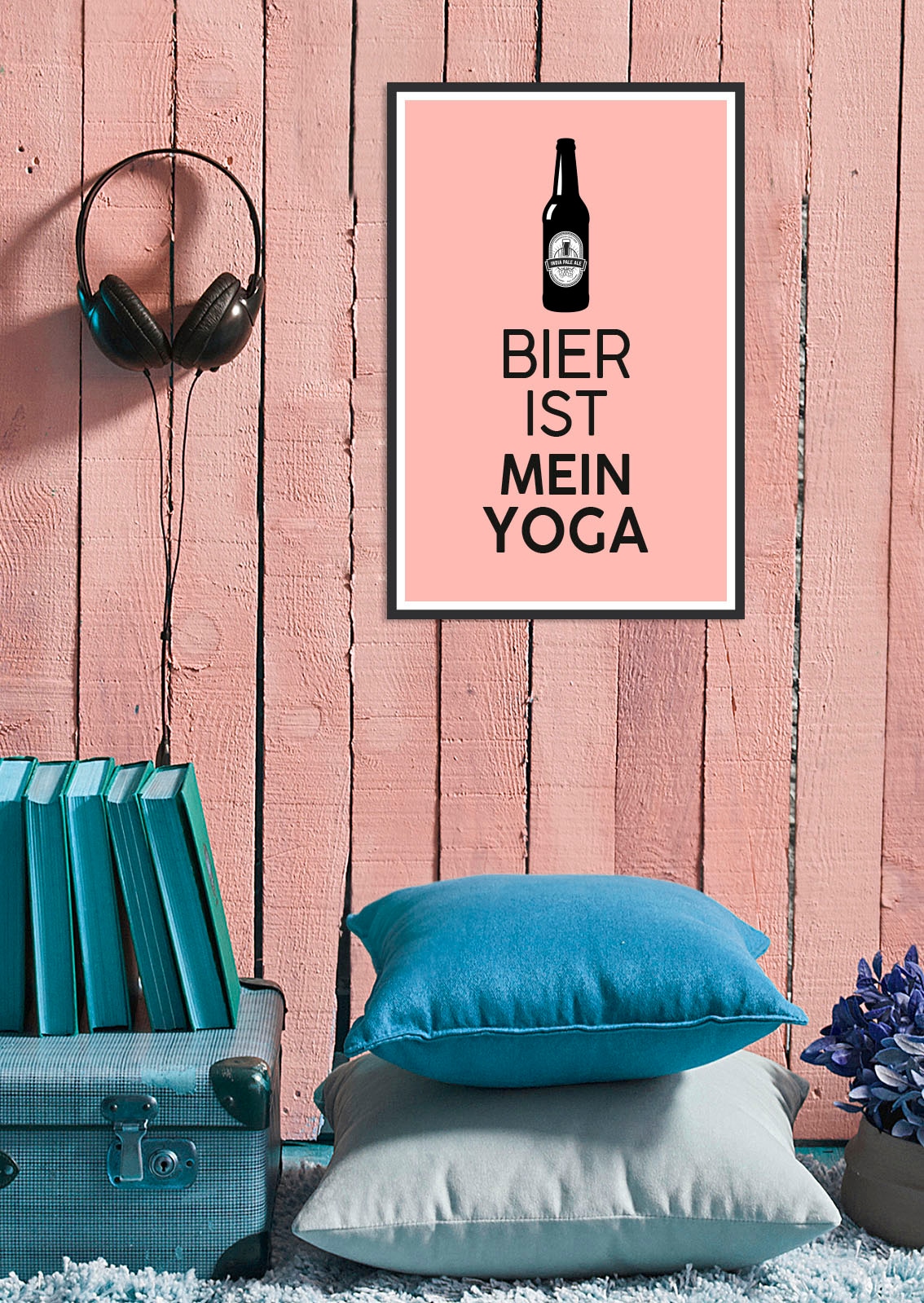 Image of queence Metallbild "Bier Yoga" Getränke Schriftzug Schriftzüge 1 Stk. tlg. Stahlschilder