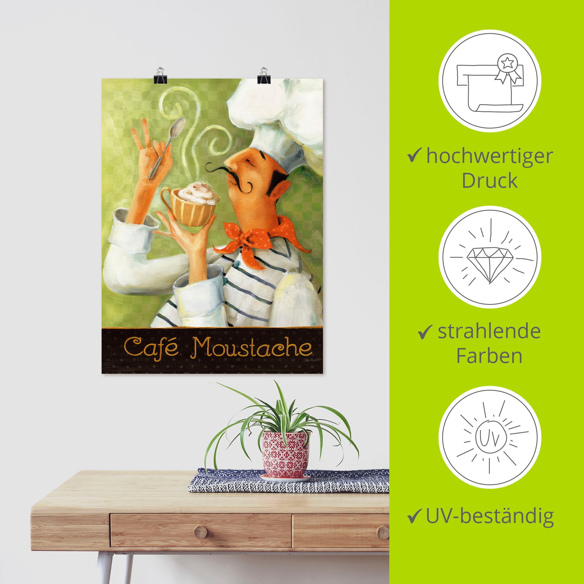 Artland Poster »Cafe Moustache II«, Getränke, (1 St.), als Leinwandbild, Wandaufkleber oder Poster in versch. Grössen