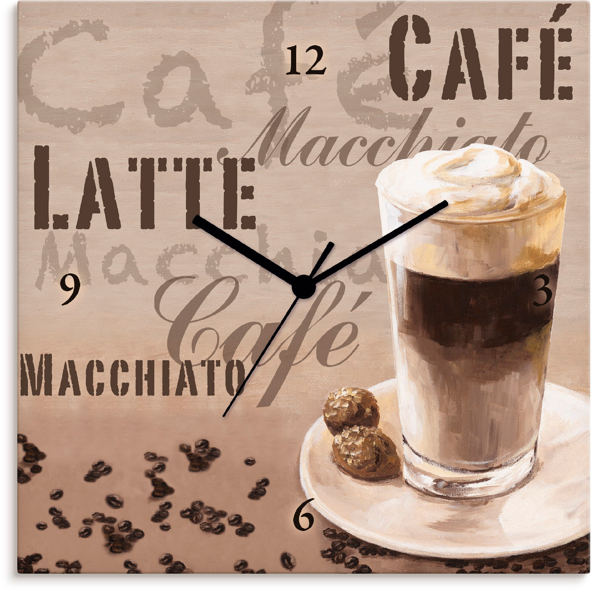 wahlweise Funhuhrwerk, Artland Tickgeräusche - mit Macchiato«, Wanduhr »Kaffee ohne lautlos Quarz- oder Latte