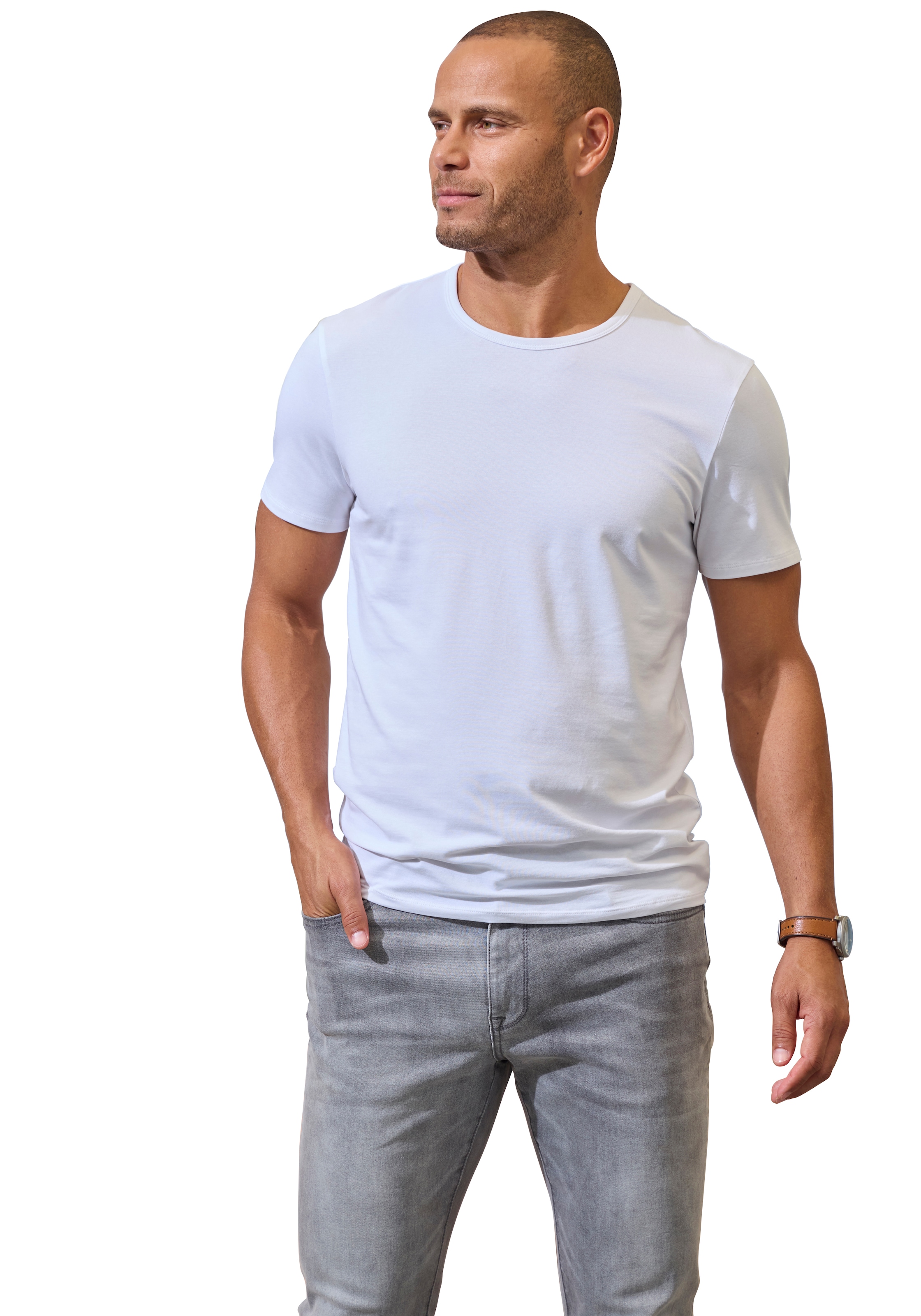 John Devin T-shirt », Unterziehshirt« pack de 3,  en coton élastique de qualité