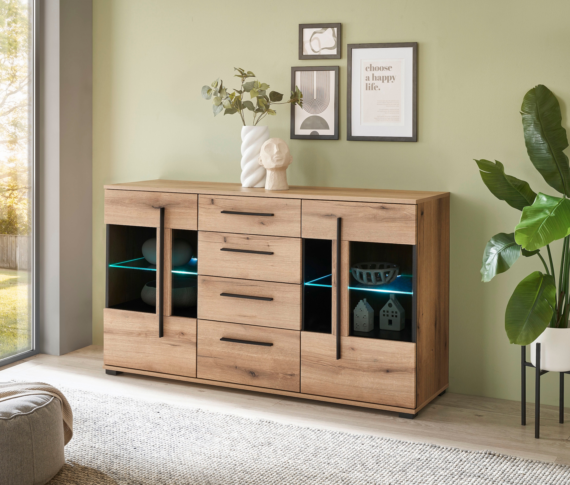 INOSIGN Sideboard »Cantara, moderner Schrank, Kommode in Eiche Evoke oder weiss«, schwarze Stangengriffe, ausreichend Stauraum, vielseitig einsetzbar