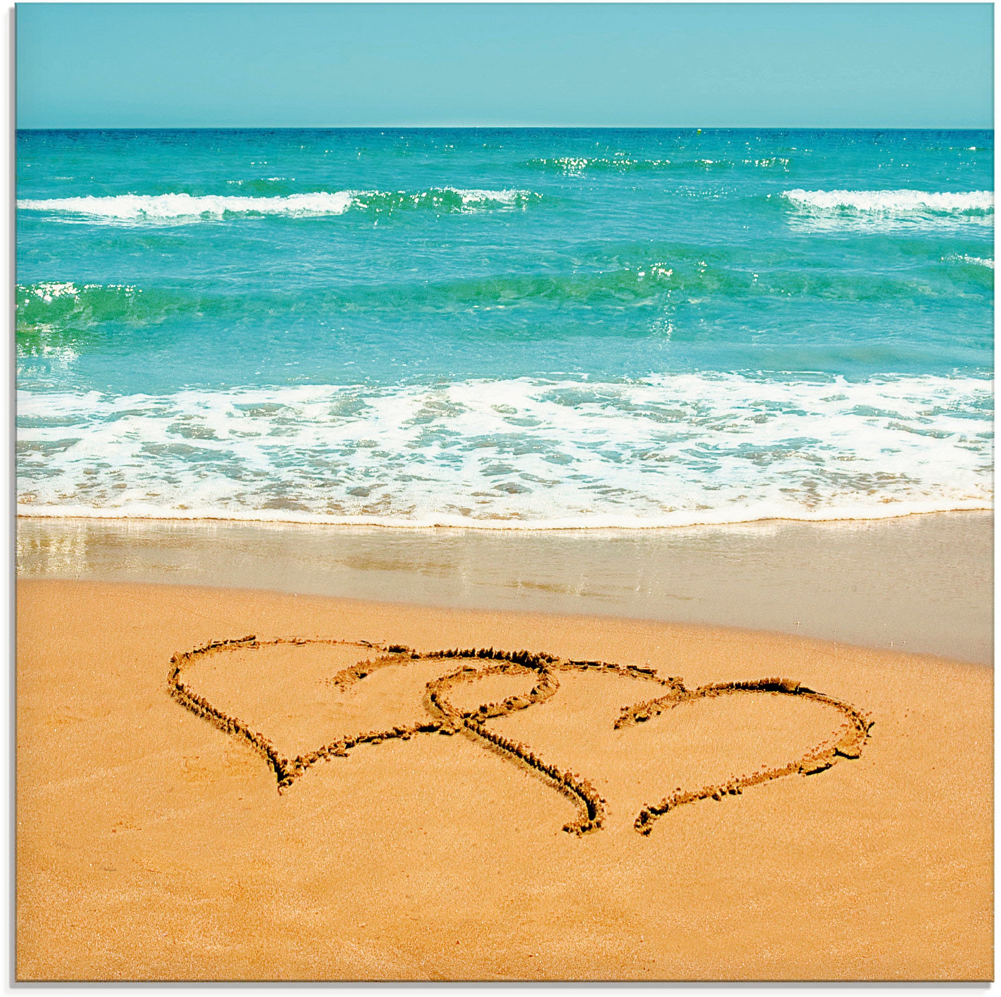 Image of Artland Glasbild "Herzen im Sand" Strand 1 Stk. tlg. in verschiedenen Grössen