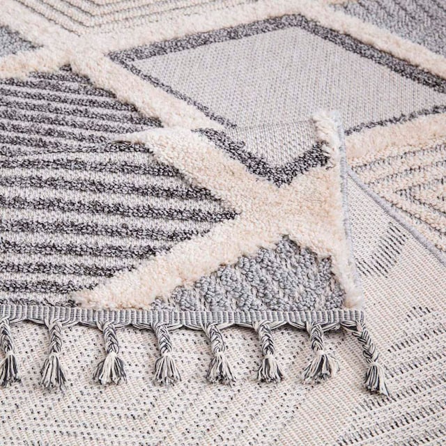 Carpet City Läufer »Valencia 731«, rechteckig, Boho-Stil, Raute-Muster,  3D-Effekt, mit Fransen, Sisal