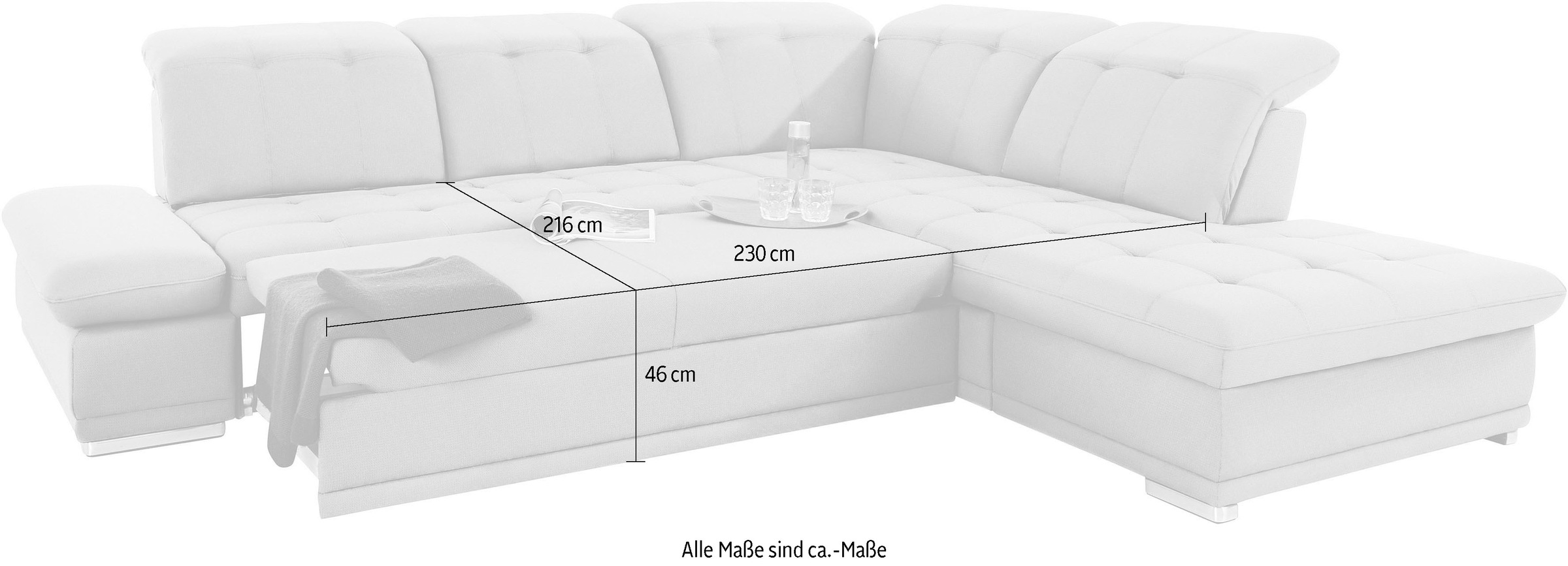 COTTA Ecksofa »Holiday L-Form mit Sitztiefen-, Armteil- und Kopfteilverstellung«, wahlweise mit Bettfunktion & Bettkasten