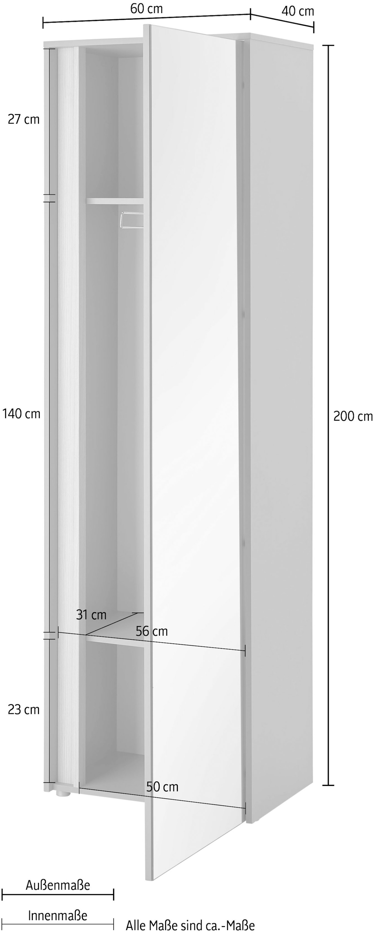 INOSIGN Garderobenschrank »GiRON/CiTY, moderner Garderobenschrank, Kleiderschrank mit Stauraum« Spiegeltür, Teleskopauszug, Tür beidseitig montierbar, 60 cm breit