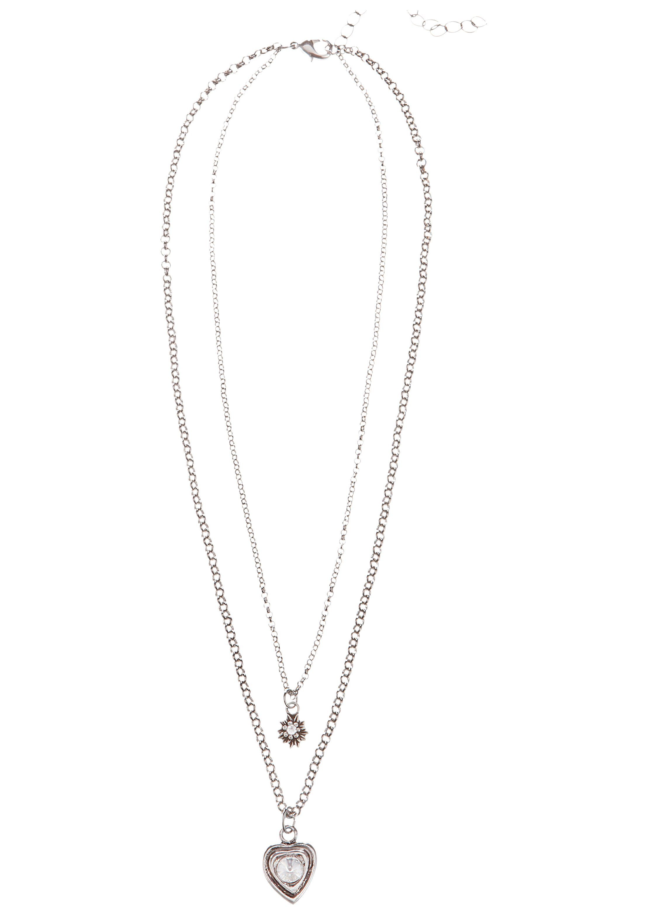 Trachtenhalskette Damen mit Herz- und Edelweissanhänger