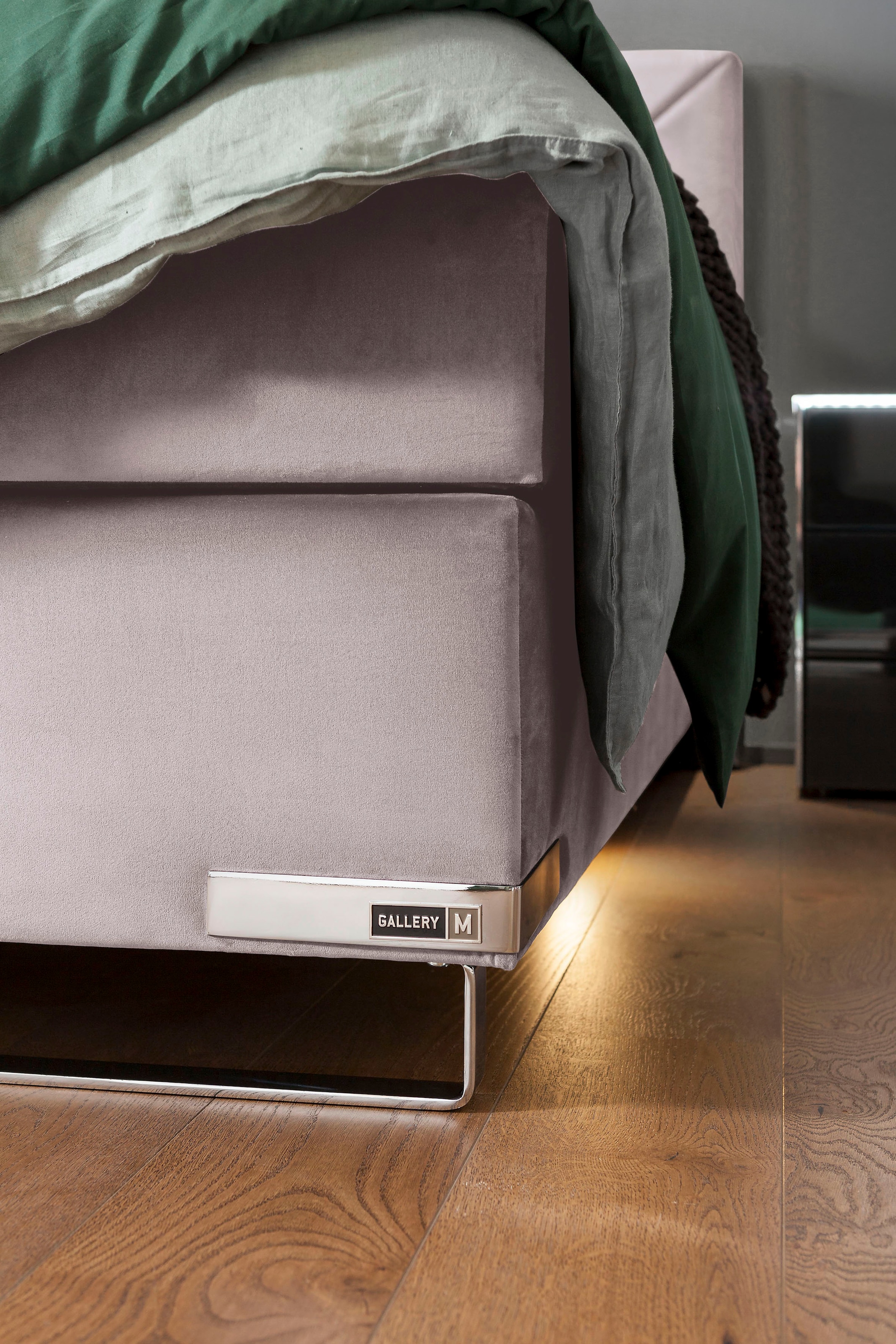 Musterring Boxspringbett »Dubai«, Kufe in Chrom, 3 Härtegrade, Kopfteil mit Knopfheftung