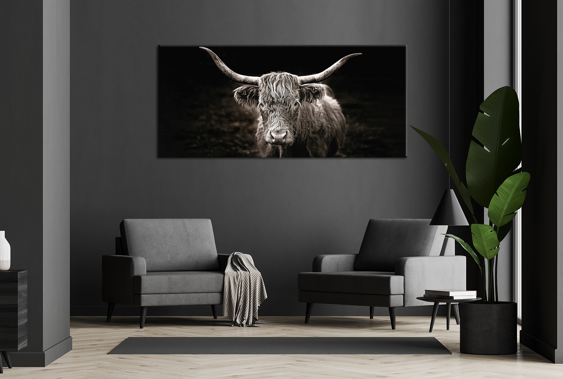 Bönninghoff Tableau sur toile »Wandbild HOCHLANDRIND XXL 90x200 cm – Leinwandbild Keilrahmen Deko« Images de vaches 1 cuis tlg. tendu sur châssis