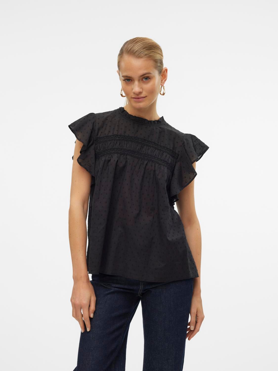 Image of Vero Moda Blusenshirt "VMTRINE SL LACE TOP WVN NOOS" Baumwolle