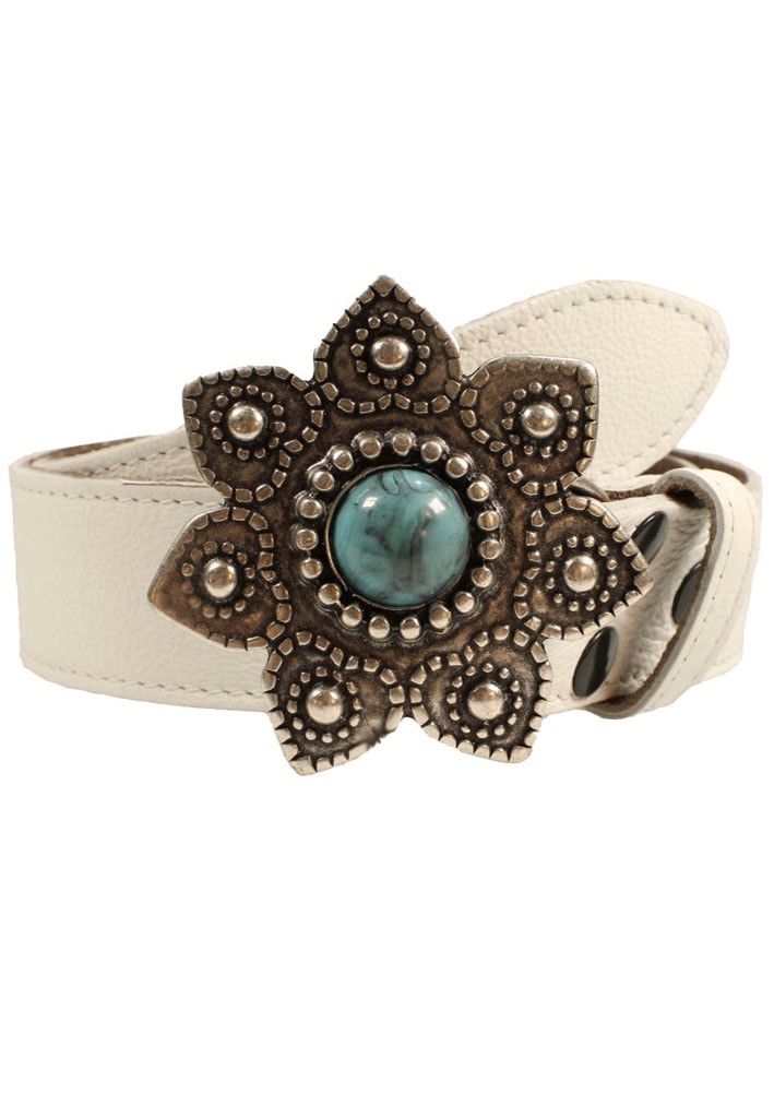 Image of Rettungsring Gürtel Ledergürtel mit austauschbarer Schliesse "Blume Mit Blauem Stein"