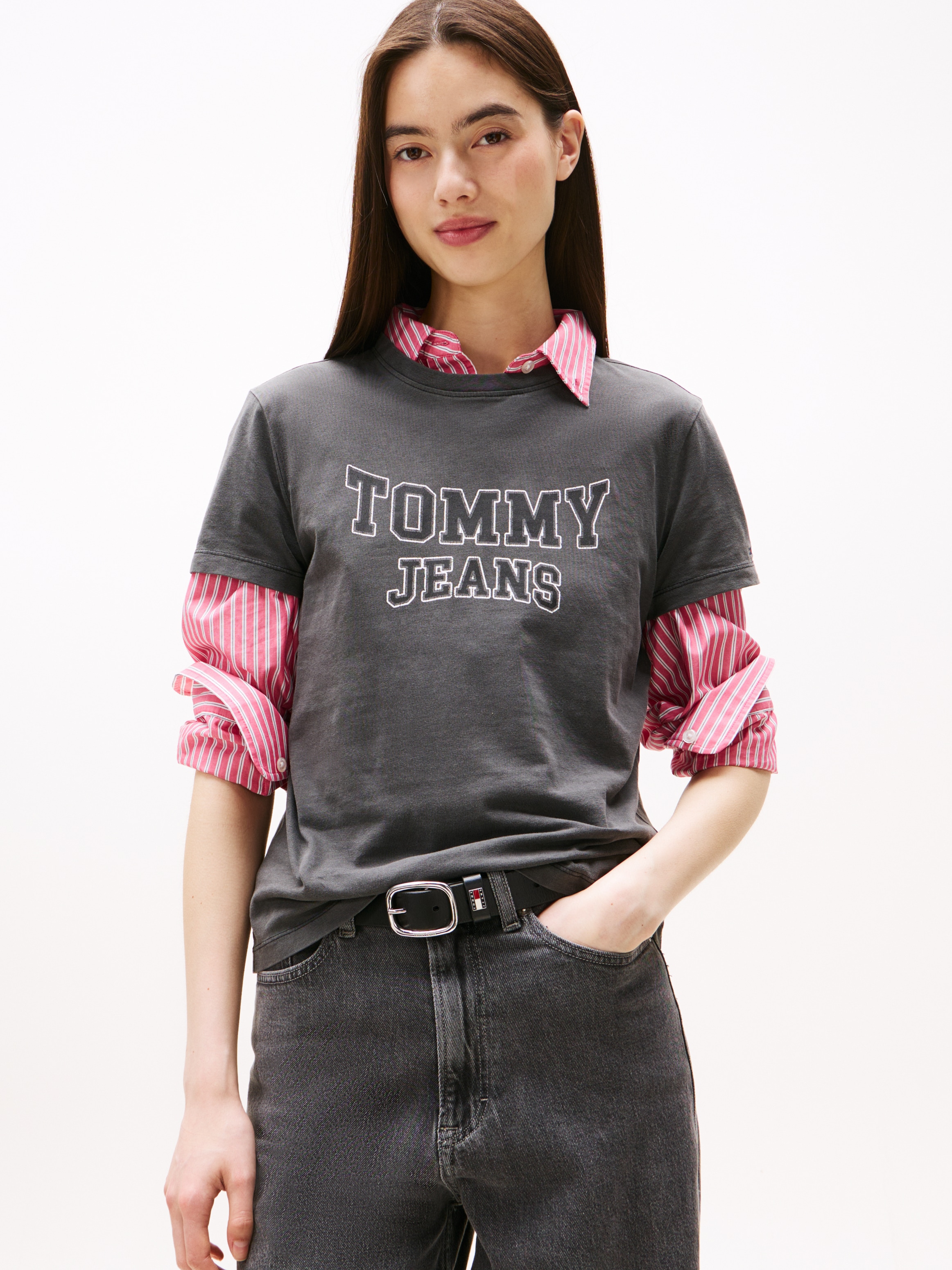 Image of Tommy Jeans Kurzarmshirt "TJW REG VARSITY TEE EXT" Baumwolle, Logo Print