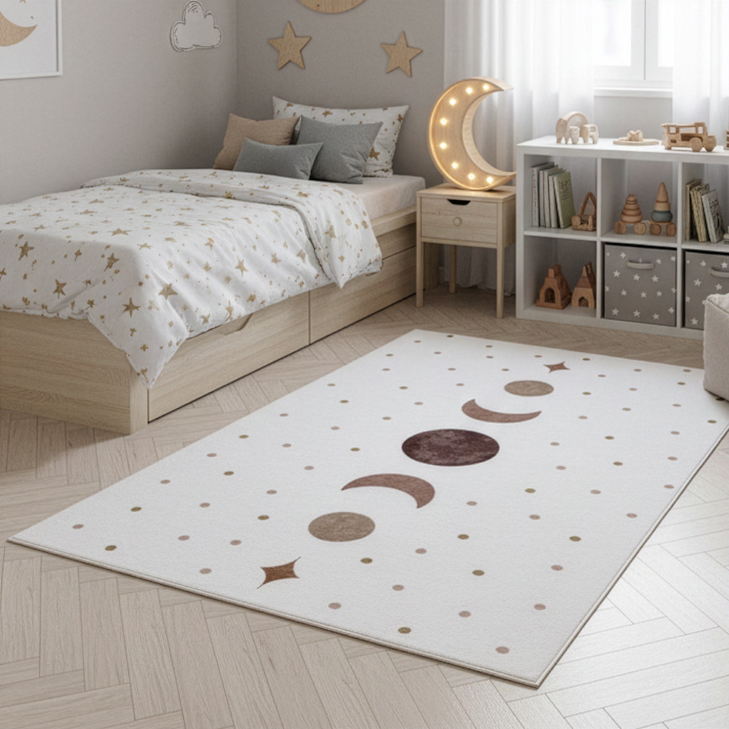Image of Ayyildiz Teppiche Kinderteppich "COCO 1136, auch in rund erhältlich" rechteckig 8 mm Höhe Waschbar bei 30 C, rutschhemmend, OEKO-TEX zertifiziert, Sonne Mond