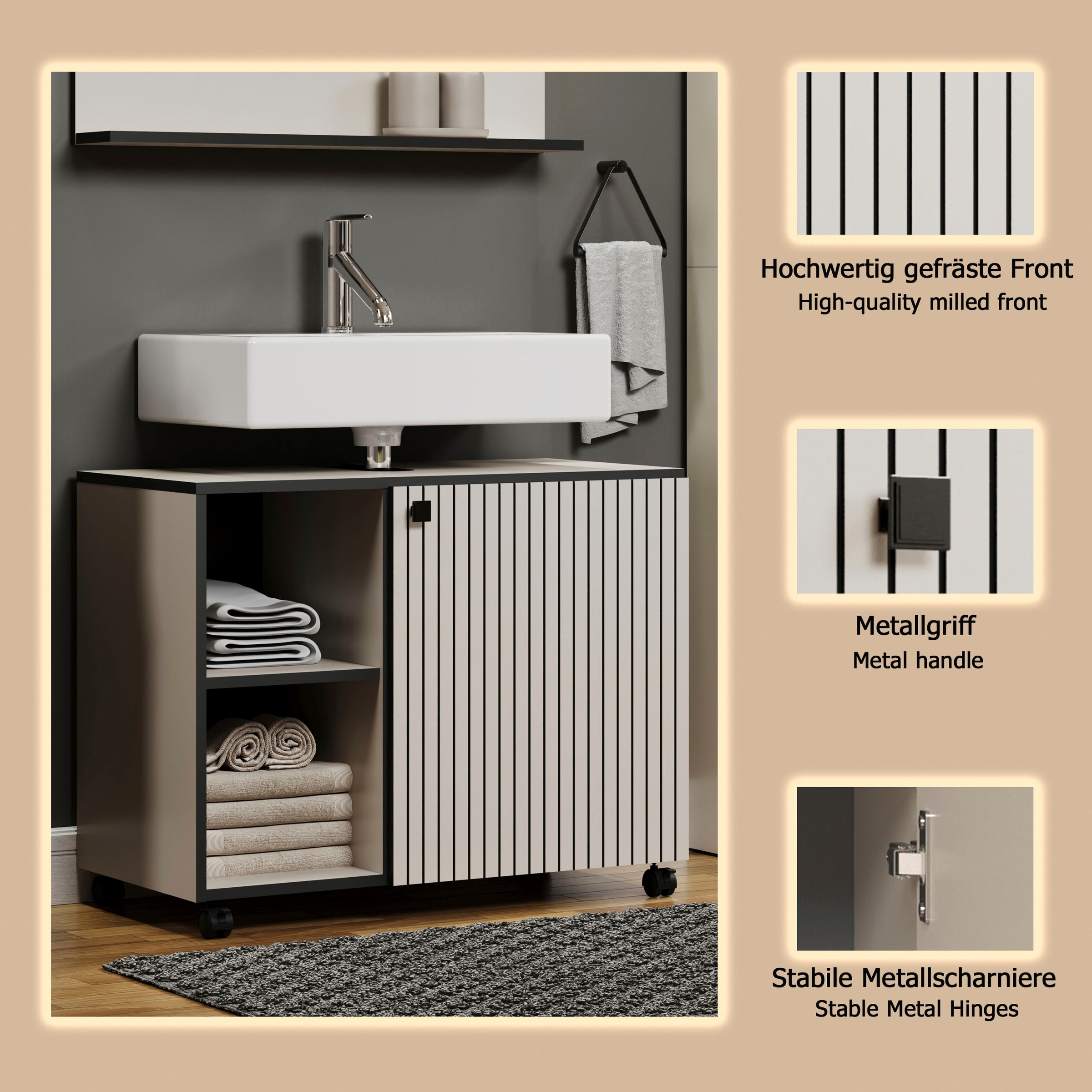 welltime Waschbeckenunterschrank »Amrum« Waschtisch auf Rollen - (B/T/H) wahlweise 60-80/42/64 cm
