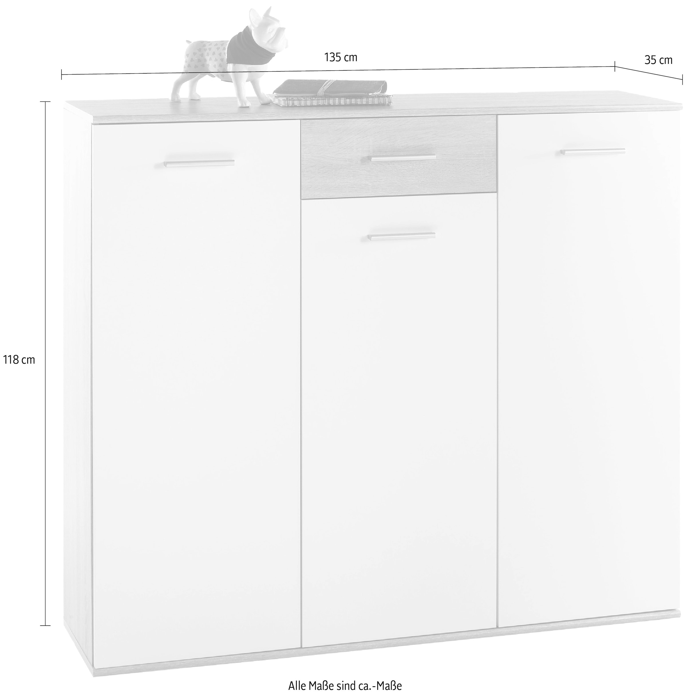 HBZ Schuhschrank »Manolo weiss matt, BxHxT 135x118x35 cm«, (1 St.), Schuhkommode mit 3 Türen, 1 Schubkasten, 11 Einlegeböden