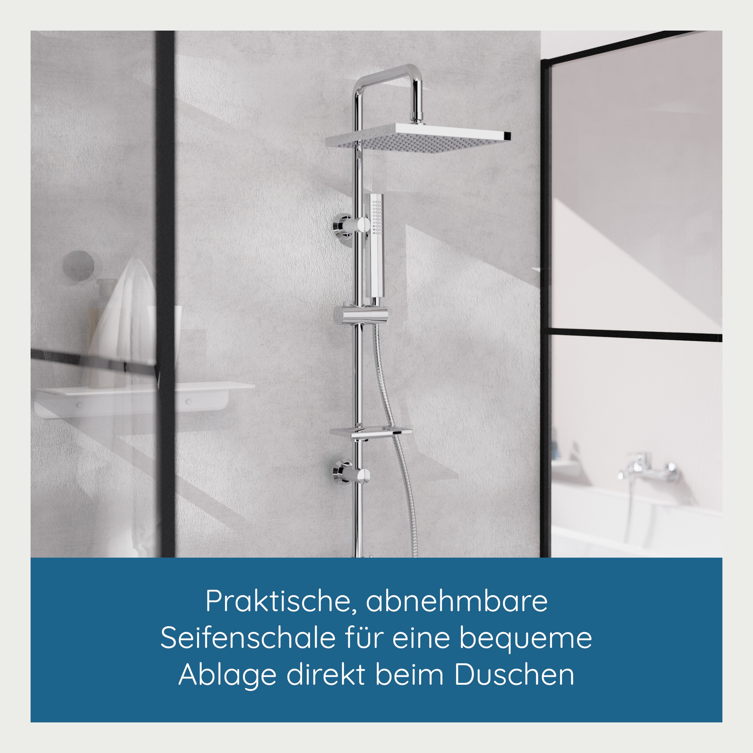 welltime Set de douche à barres »LINA« douche de tête avec porte-savon, longueur du côté 20 cm.