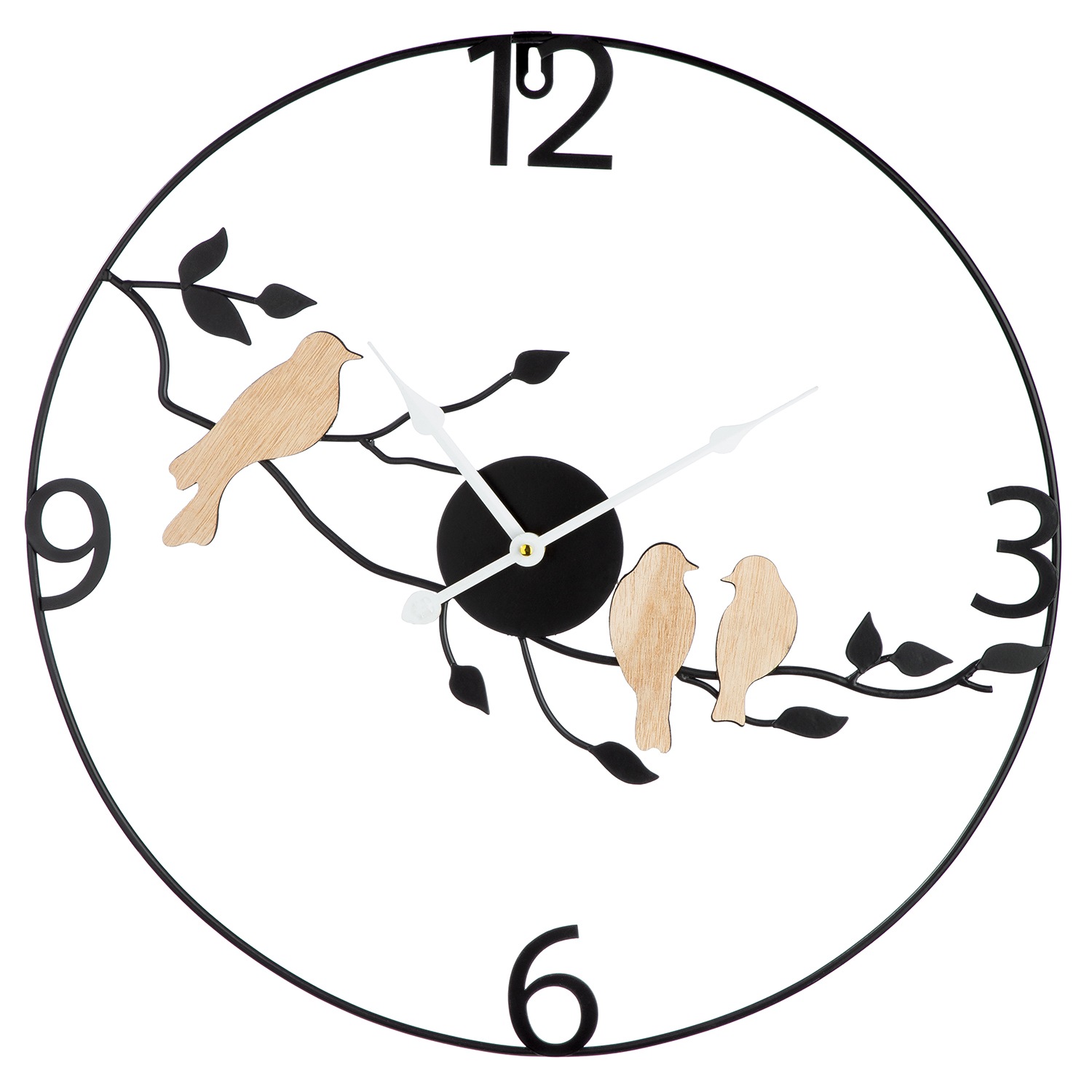 Image of GILDE Wanduhr "Wanduhr rund Vögel auf Ast schwarz H. 50 cm"