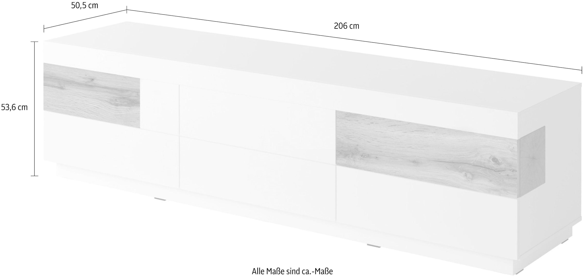 Helvetia Lowboard »SILKE«, Breite 206 cm, Hochglanzfronten