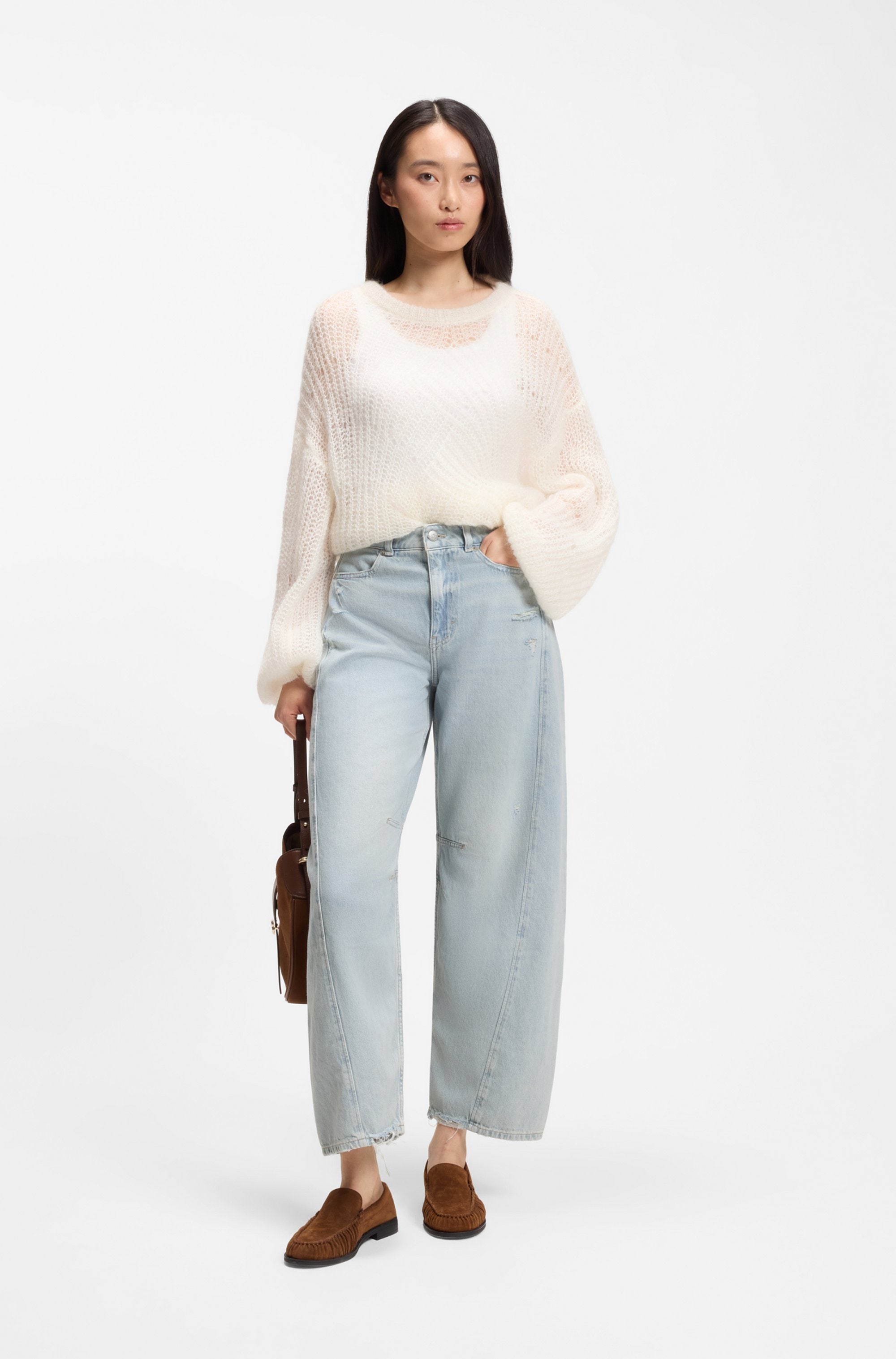 BOSS ORANGE Jeans taille haute »BALOON HR 1.0 Premium Damenmode« avec pinces, effets destroyed