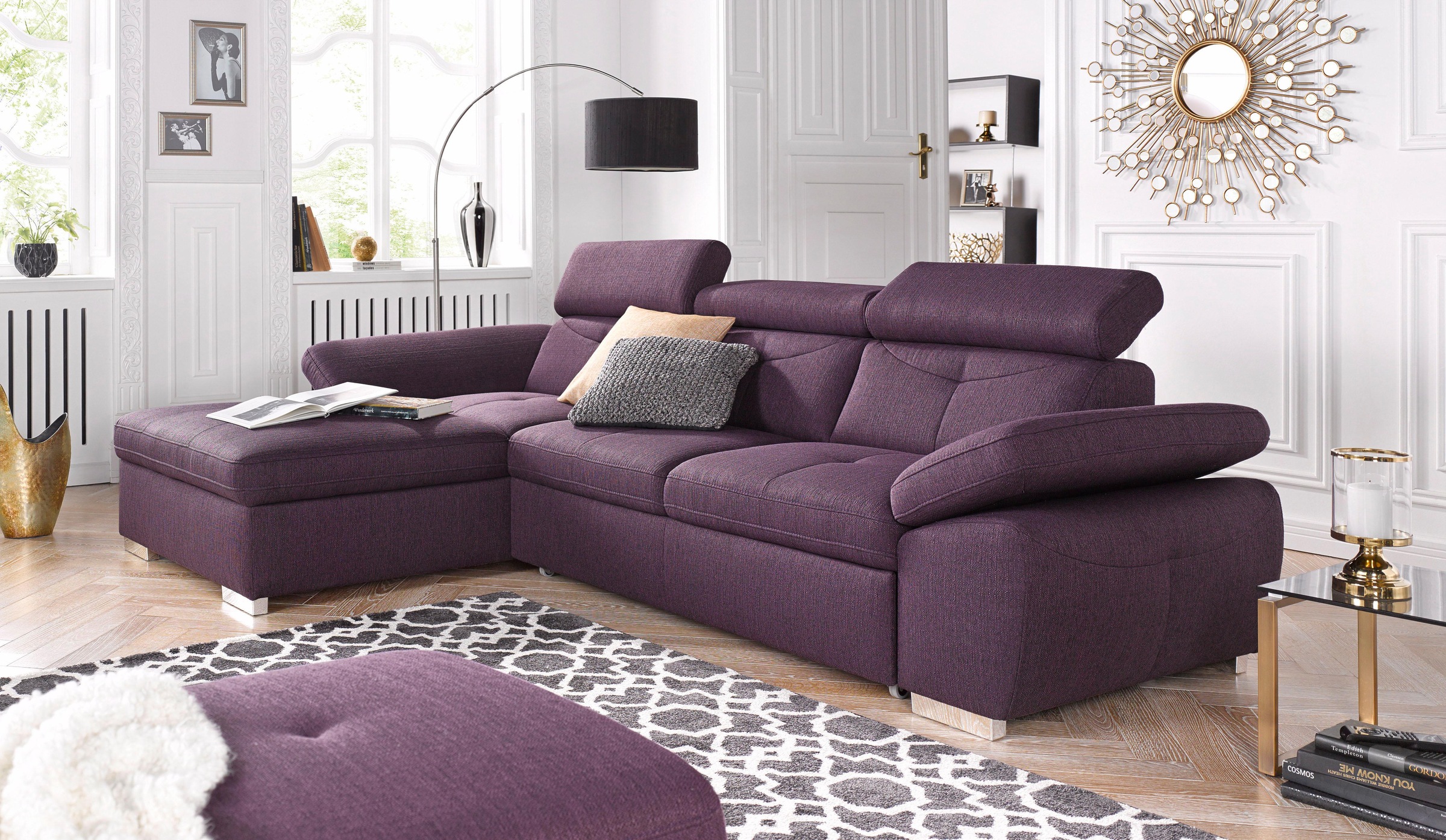 exxpo - sofa fashion Ecksofa »Spring, super bequem, mit Armteil- und Kopfteilfunktion«, L-Form, wahlweise mit Bettfunktion und Bettkasten