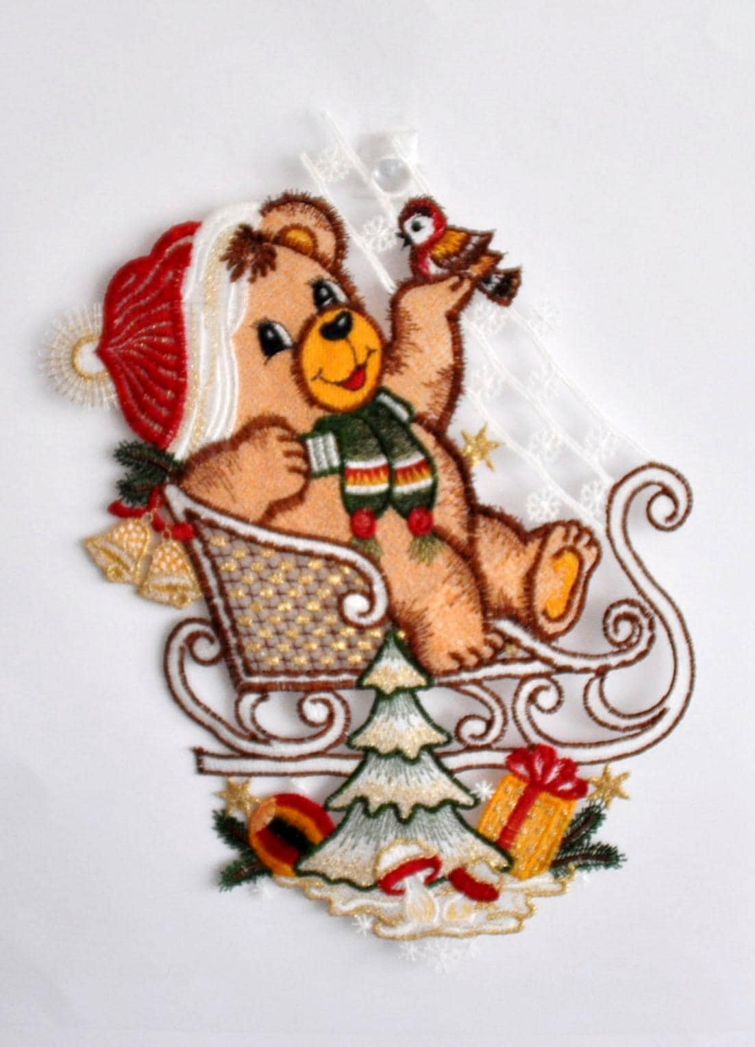 Image of Stickereien Plauen Fensterbild "Teddy auf Schlitten"