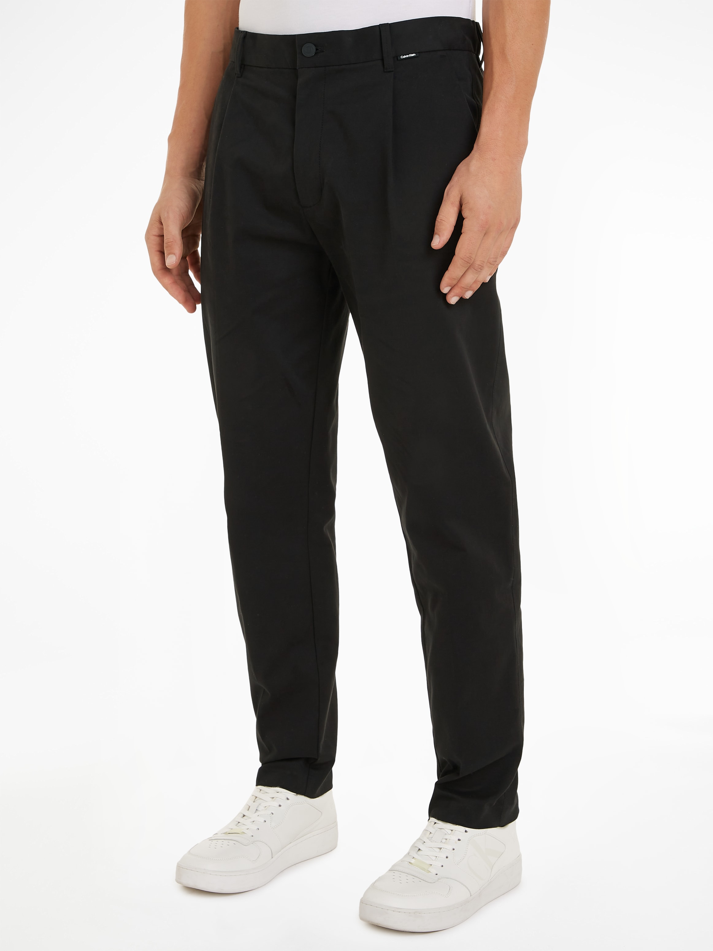 Calvin Klein Bügelfaltenhose »MODERN TWILL TAPERED PLEAT PANTS«, mit Logoprägung