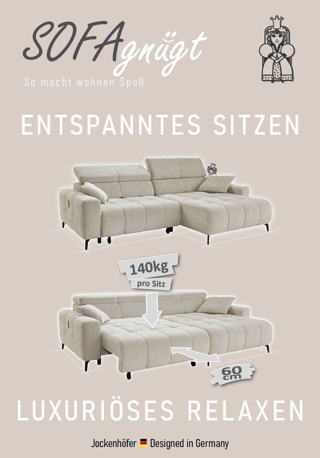 Jockenhöfer Gruppe »Racer L-Form, B: 290 cm, 60 cm elektrische Sitztiefenverstellung« USB-Ports, Kopfstützen verstellbar, Zierkissen, bis 140 kg/Sitz