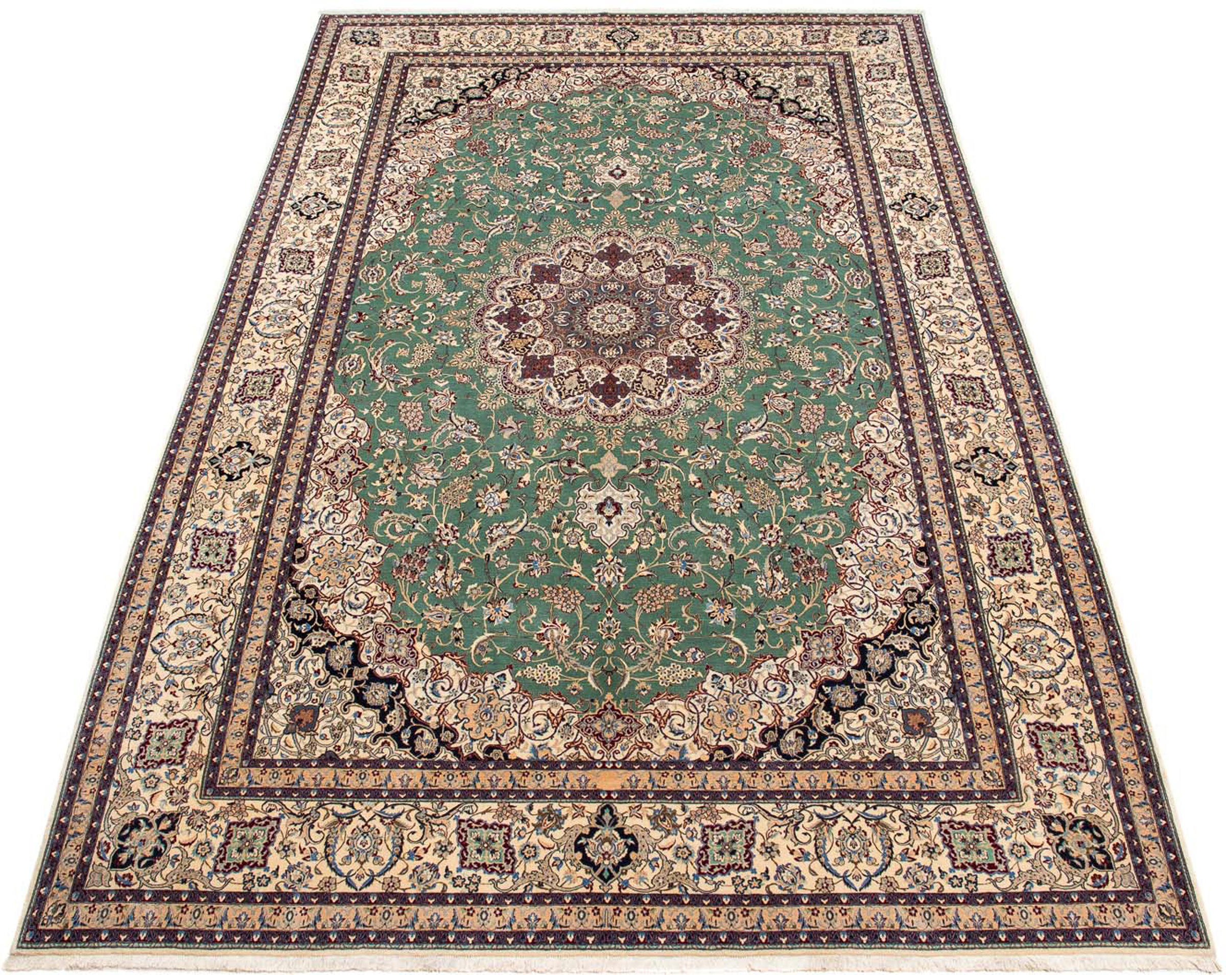 Image of morgenland Orientteppich »Perser - Nain - Premium - 406 x 259 cm - grün«, rechteckig, 6 mm Höhe, Wohnzimmer, Handgeknüpft, Einzelstück mit Zertifikat bei Ackermann Versand Schweiz