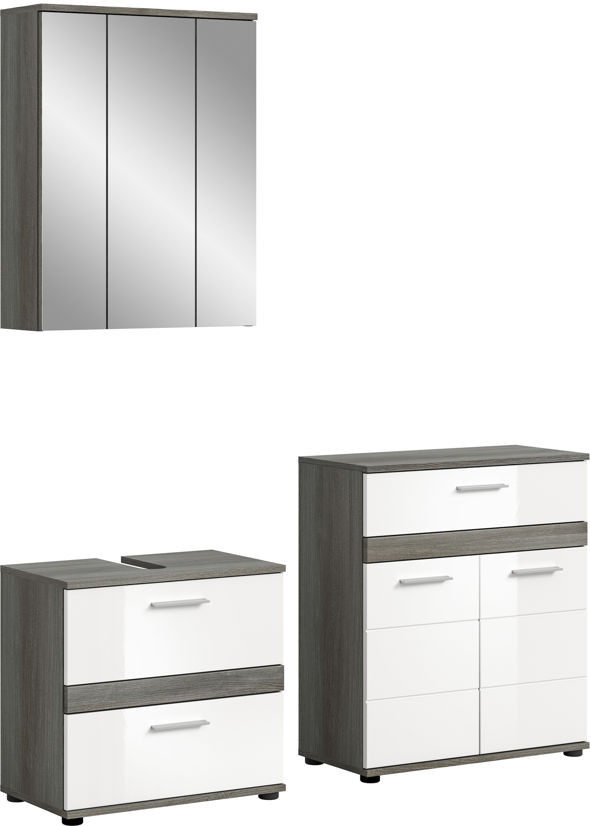 Image of welltime Badmöbel-Set "LUCCA, 3-teilig, hochwertige MDF Front" Set, best. aus: Waschbeckenunterschrank, Spiegelschrank und Midischrank, 3 Stk. tlg.