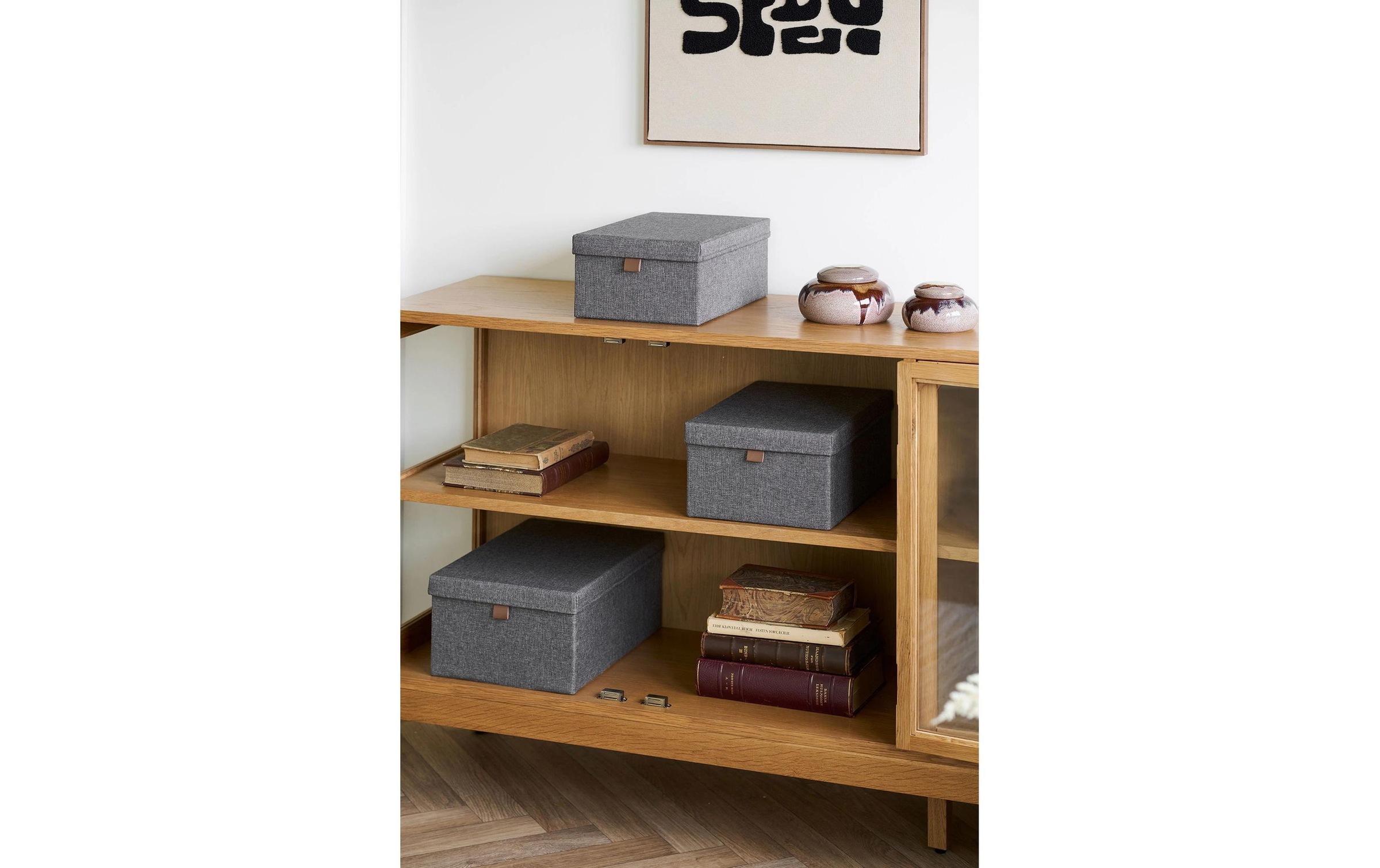 House Nordic Boîte de rangement »Noto, 3er-Set« Set élégant de trois boîtes textiles grises