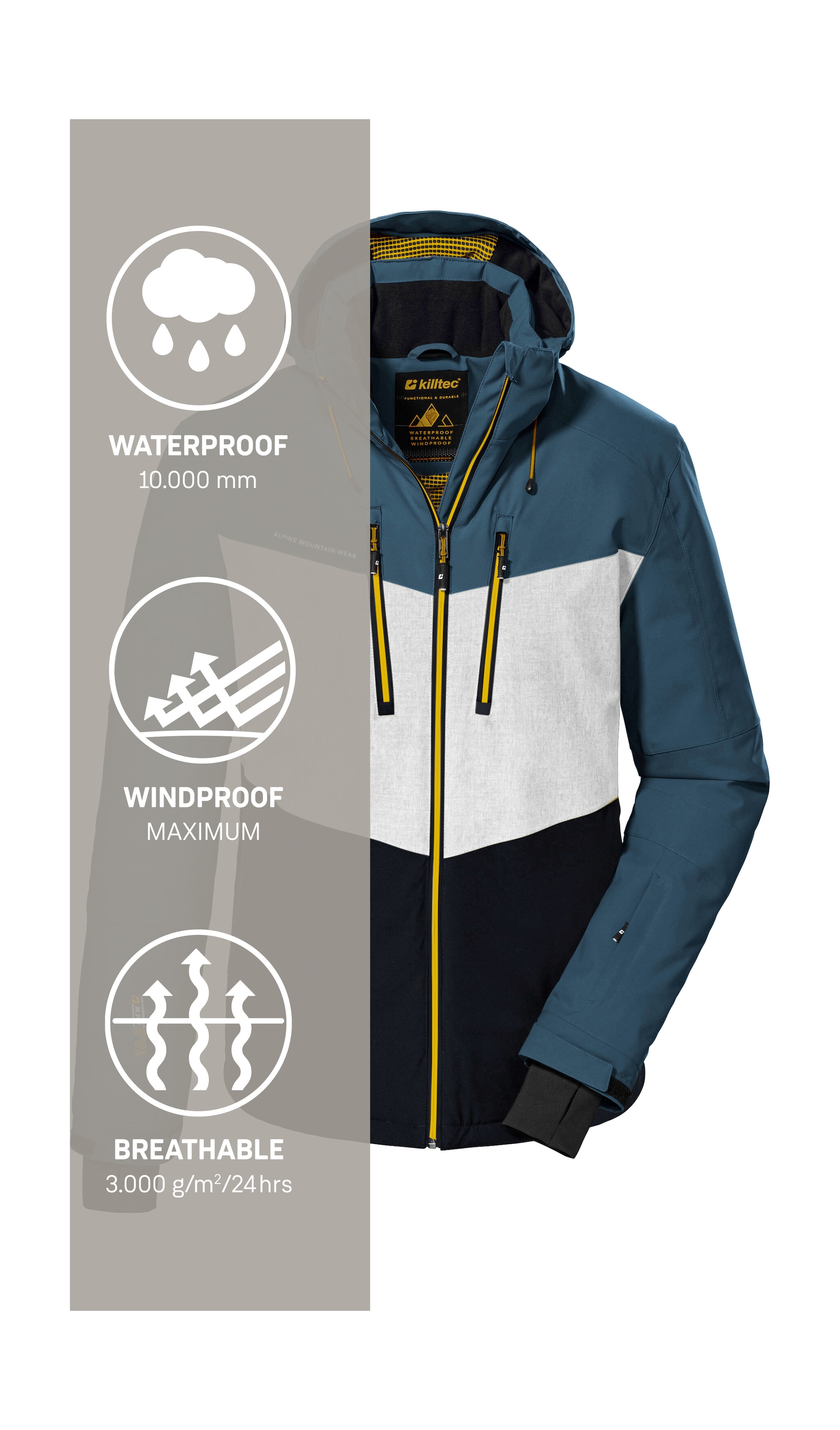 Killtec Skijacke »KSW 45 MN SKI JCKT«, Trendige, wasserdichte Skijacke mit abnehmbarer Kapuze und Schneefang
