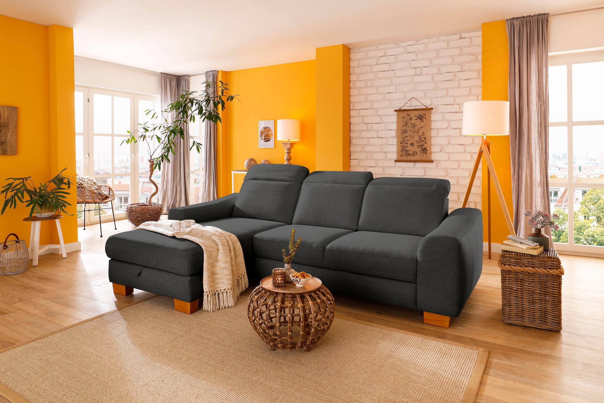 Home affaire Canapé d'angle »Dundee L-Form« wahlweise mit Kopfteilverstellung und zusätzlich mit Bettfunktion