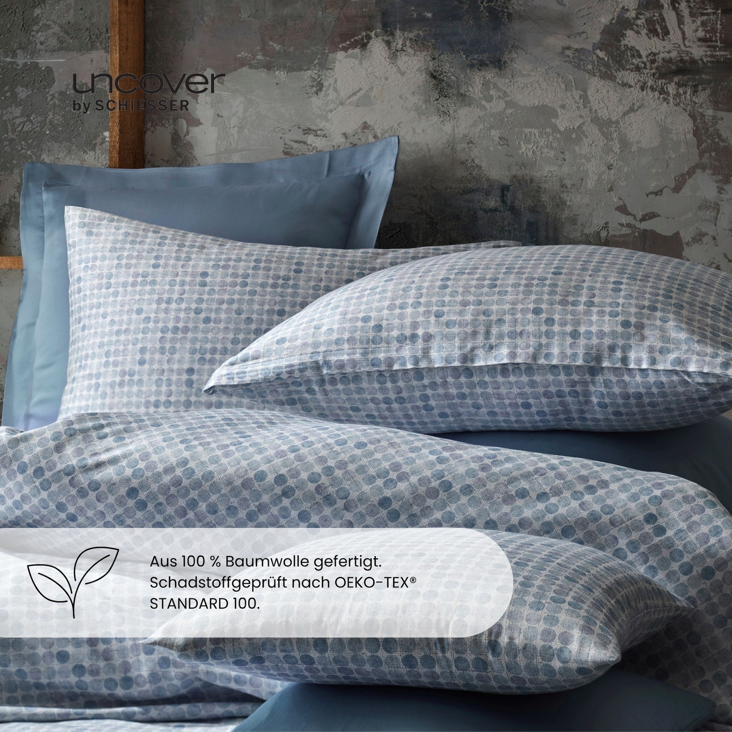 uncover by SCHIESSER Linge de lit »Punto aus edlem Baumwollsatin, 135x200 cm + 80x80 cm« 2 cuis Made in Green