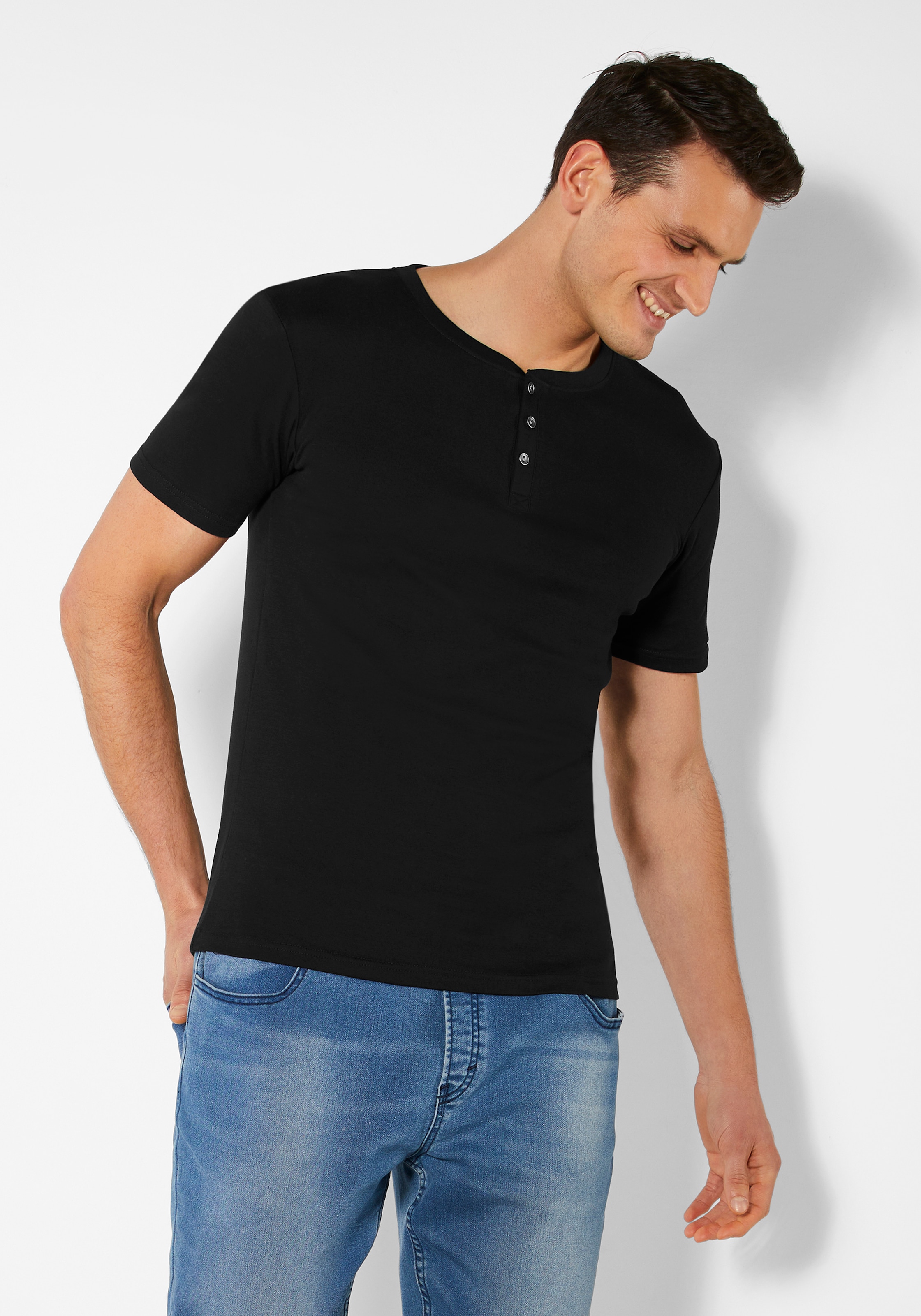 ♕ H.I.S T-Shirt, (Packung), mit Unterziehshirt aufwendiger auf perfekt als versandkostenfrei Knopfleiste