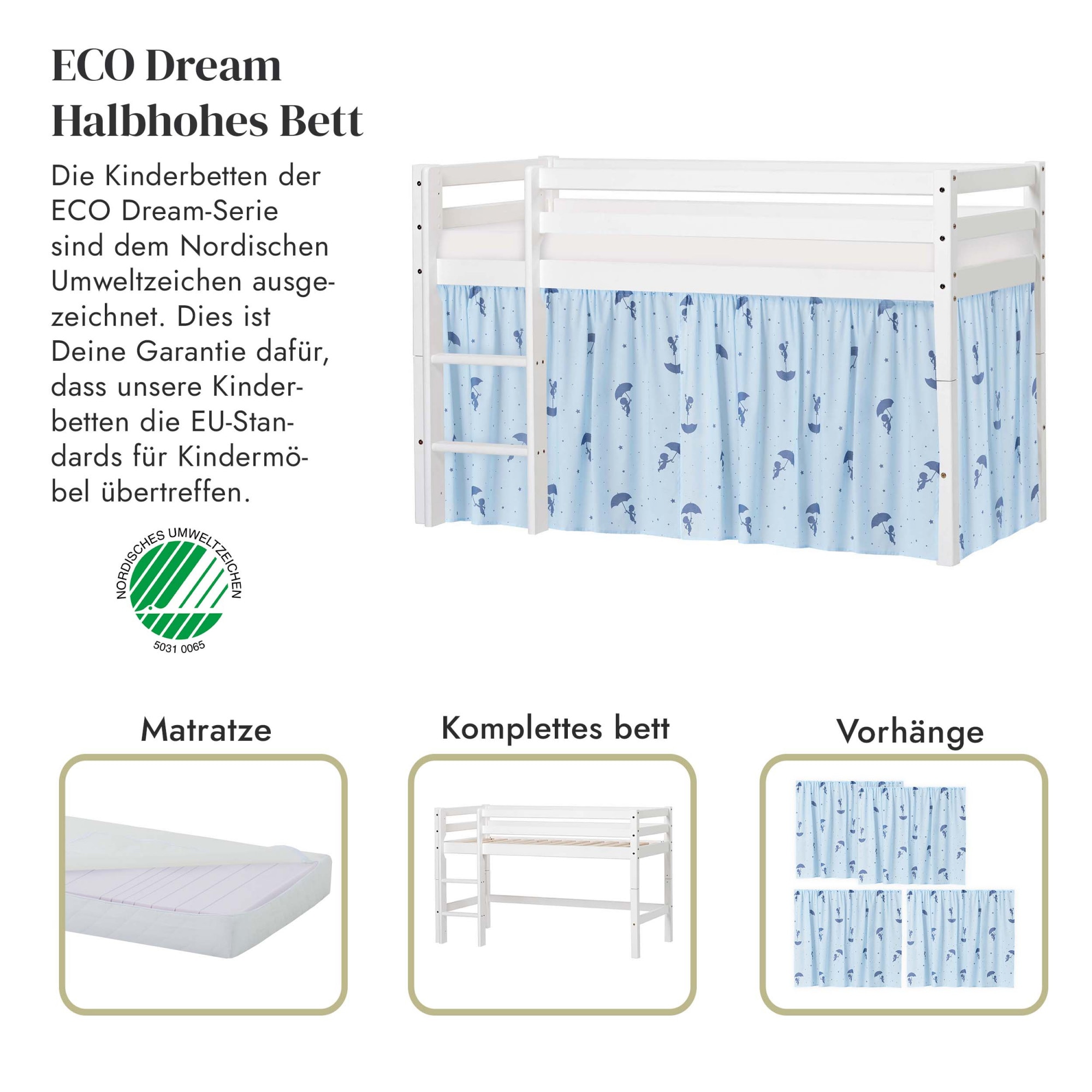 Hoppekids Spielbett »ECO Dream«, Massivholz, wahlweise in 2 Grössen und 4 Farben, Matratze wählbar