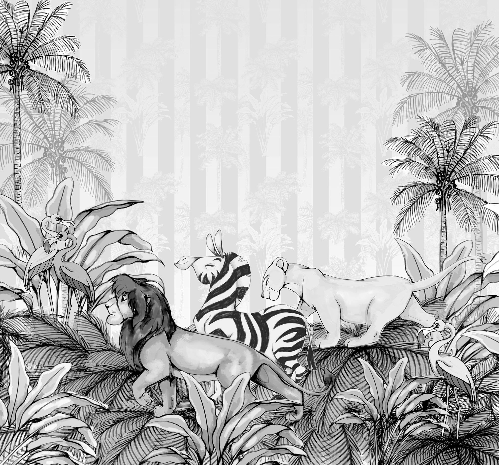 Image of Komar Vliestapete "Digitaldruck Vlies - Lion King Monochrome - Grösse 300 x 280 cm" bedruckt glatt Kinderzimmer