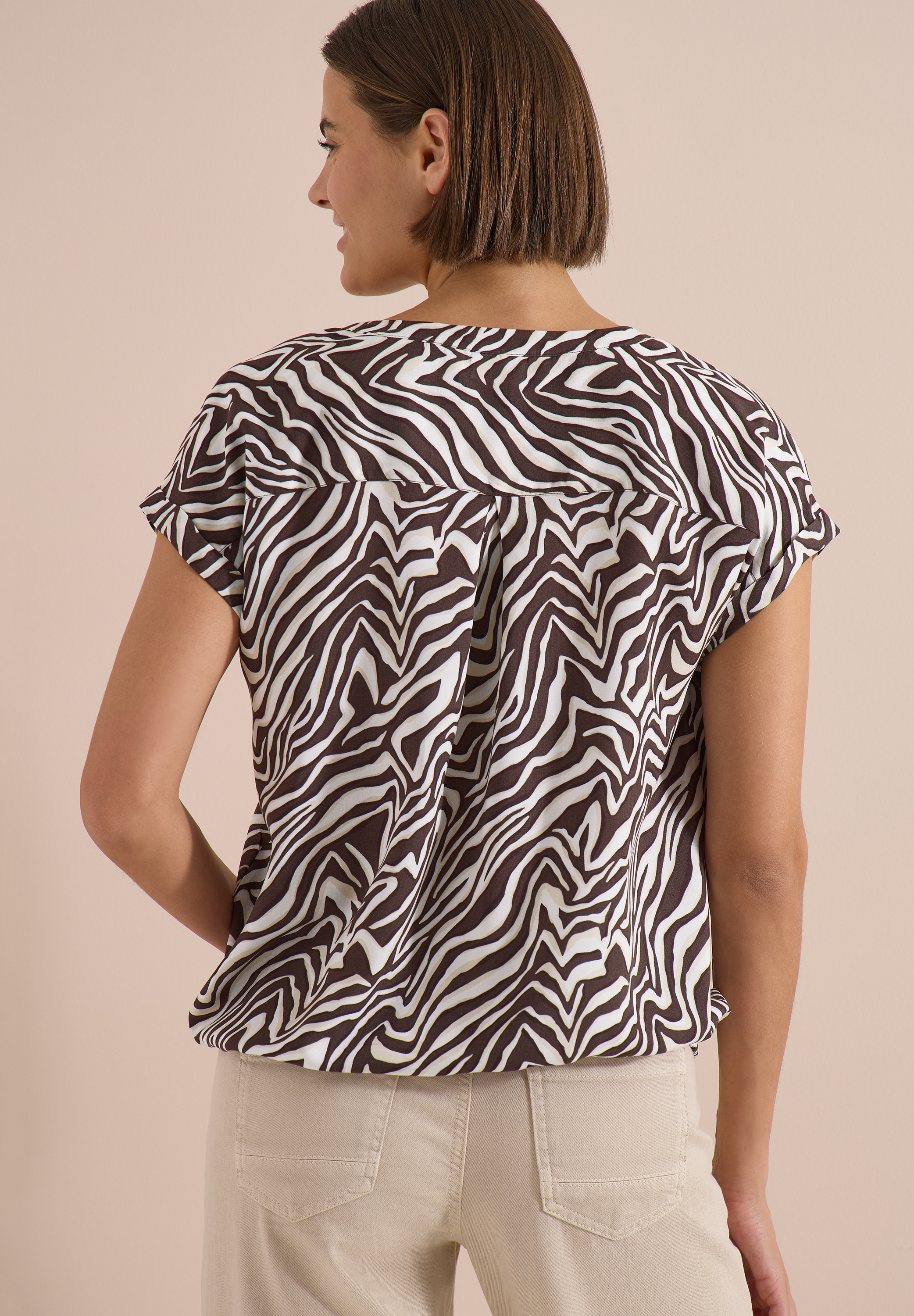 Cecil Shirtbluse Sommerbluse mit Split Neck und Zebra-Print