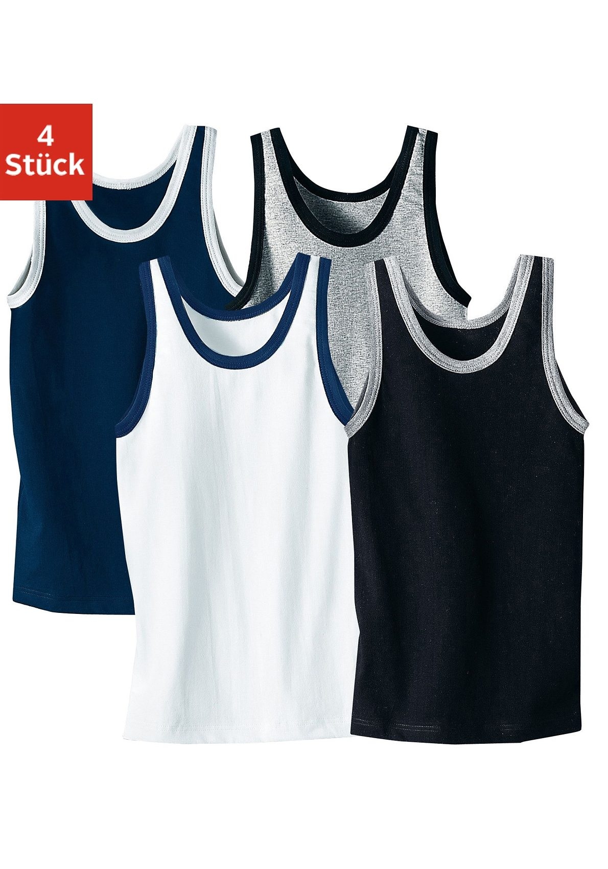 Image of AUTHENTIC LE JOGGER Unterhemd "Achseltop" Packung, 4er Pack, 4 Stk. mit tiefem Rundhalsausschnitt, aus Baumwollmischung