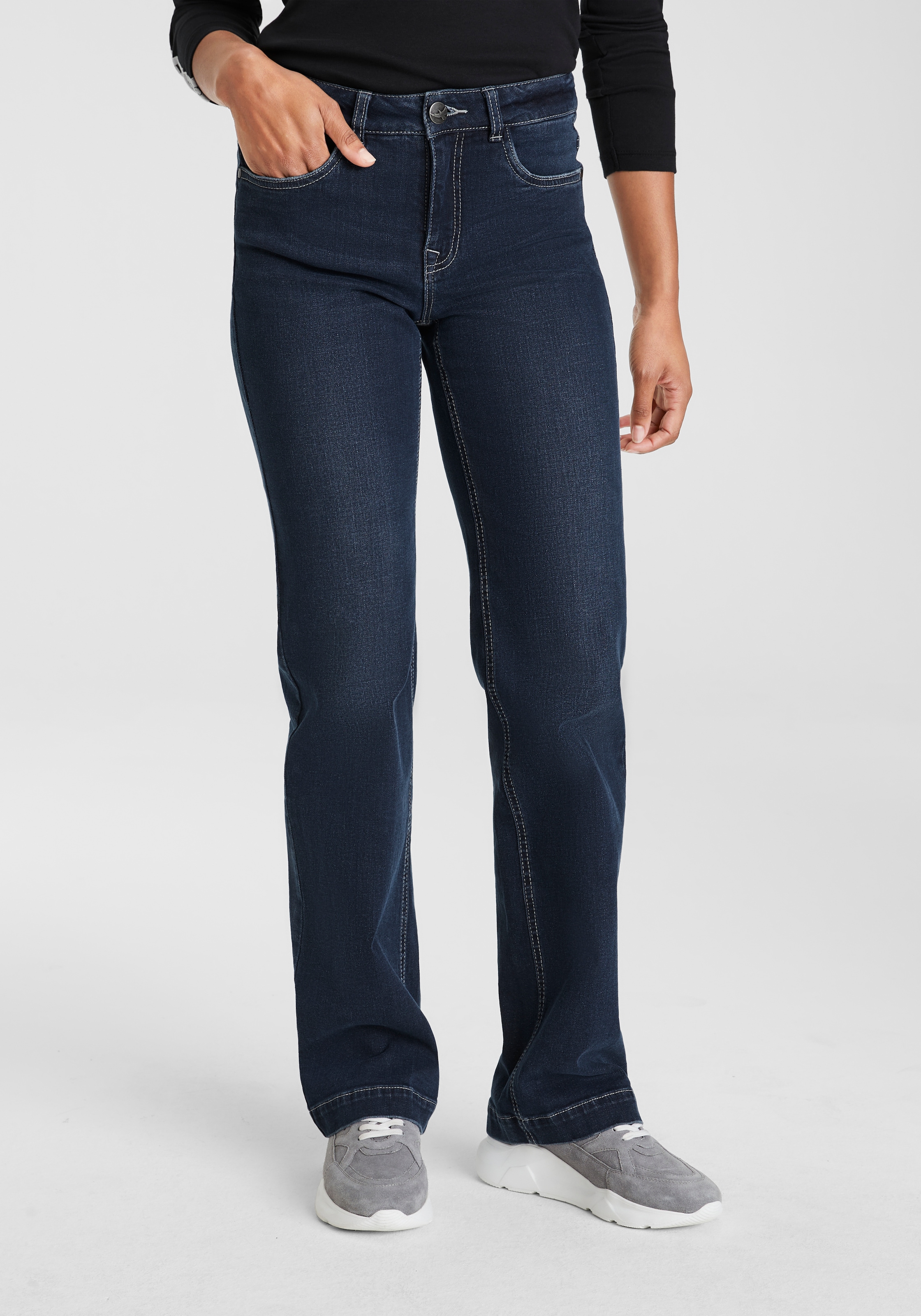 Image of Arizona Weite Jeans weite Beinform, Used-Look-Waschung, hohe Taille