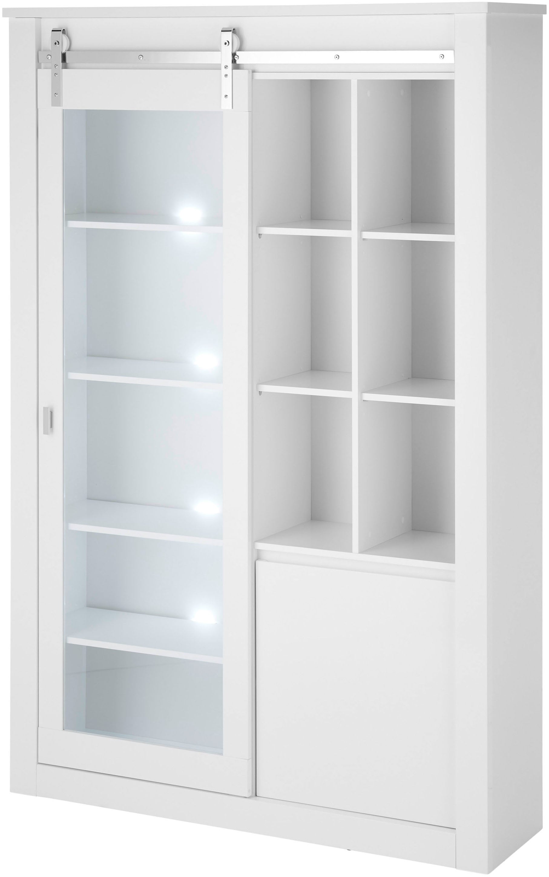 Home affaire Vitrine »Daytona, moderner Hochschrank, Glasvitrine in Weiss Hochglanz« mit Schiebetürenbeschlag in Chrom-Optik, ausreichend Stauraum