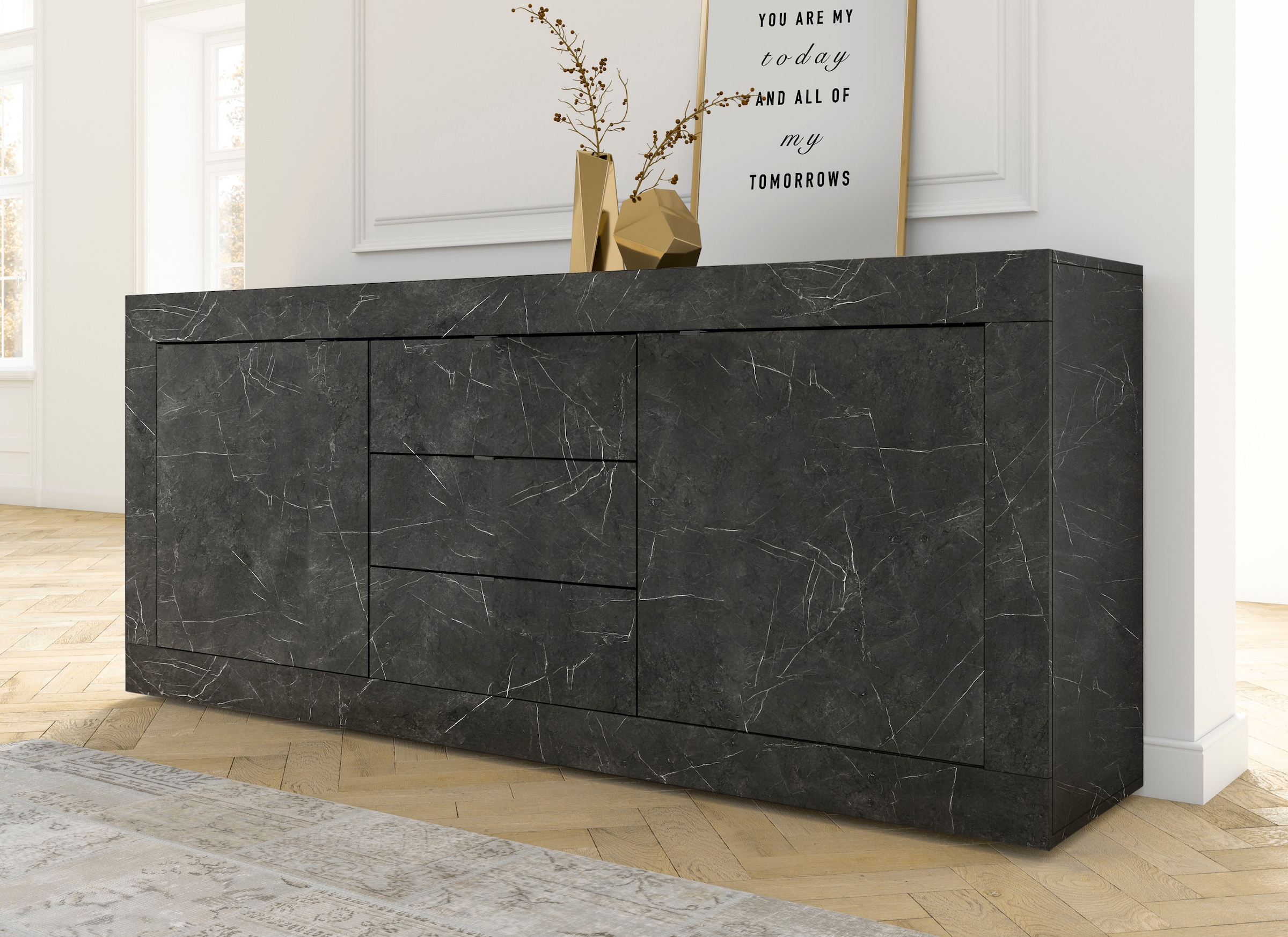 Image of Home affaire Sideboard "Basic Breite 210 cm, Kommode 2 Türen, 3 Schubkästen, Anrichte," Metallgriff, moderne Rahmenoptik, viel Stauraum, Farbauswahl